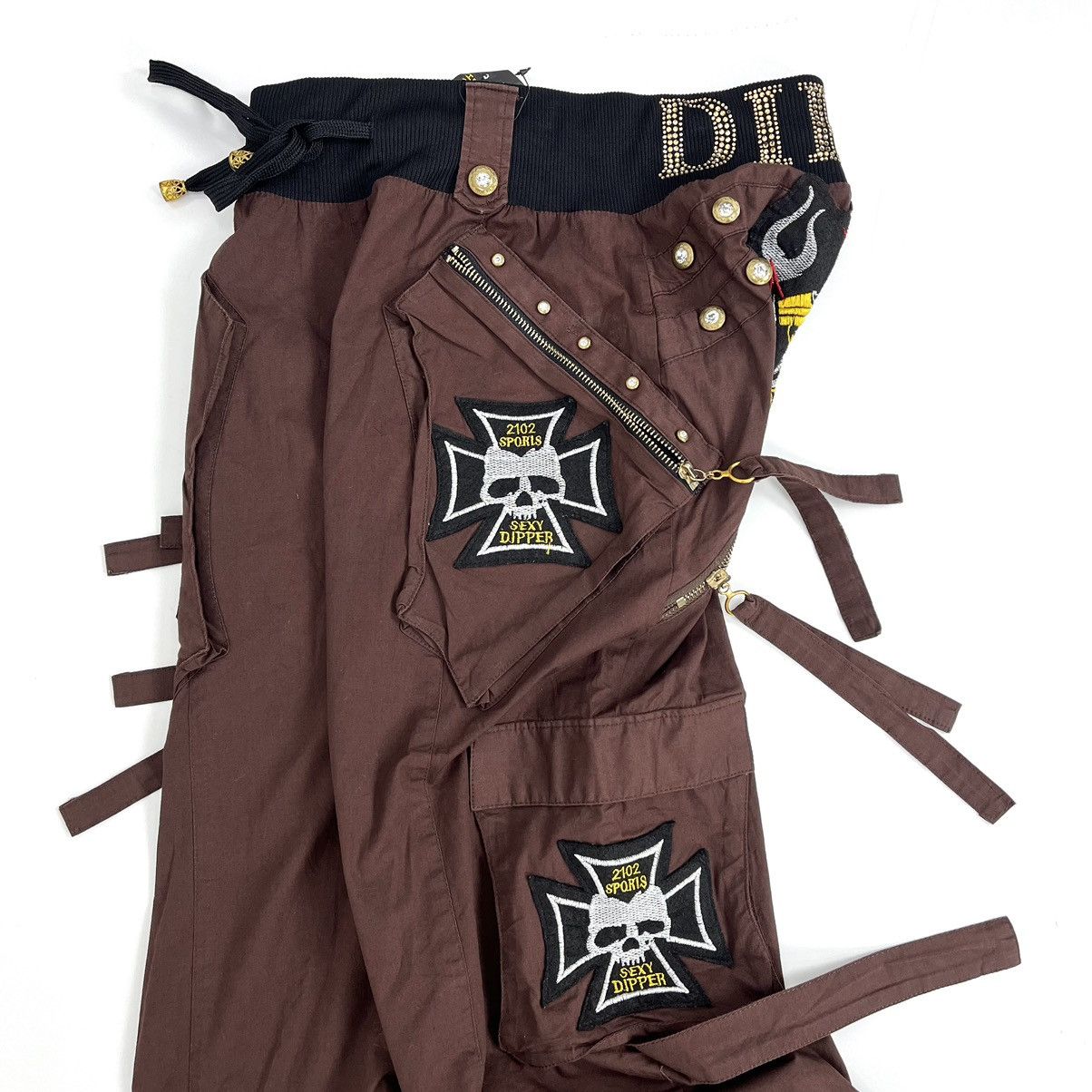 14th Addiction × KMRii × Yasuyuki Ishii Crazy Y2K Dipper Bondage Skulls Studded Multipocket Pants Size US 27 - 8 Thumbnail