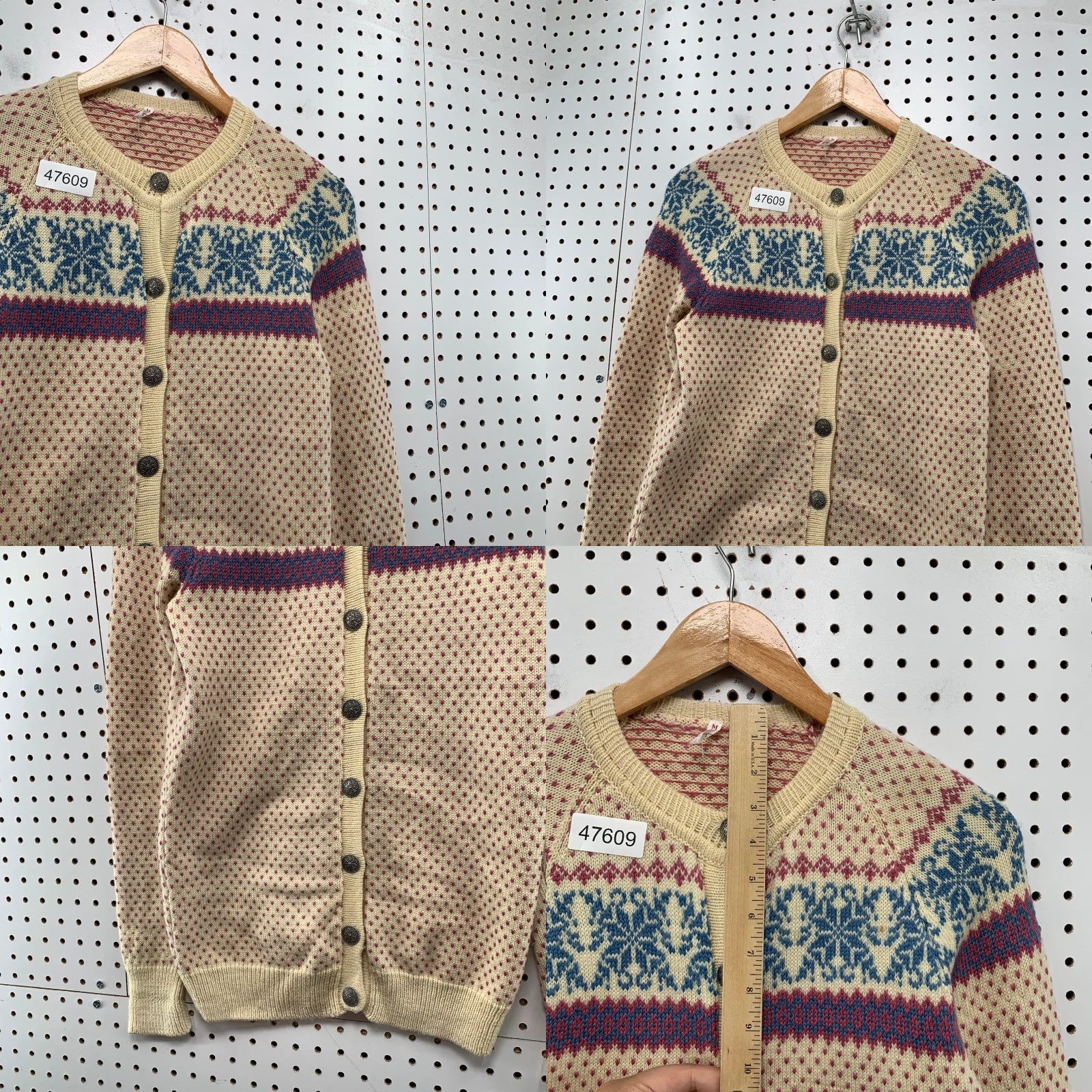 Vintage Vintage Wool Birds Eye Cardigan Sweater Womens M Beige Nordic Fair Isle Size M / US 6-8 / IT 42-44 - 8 Thumbnail