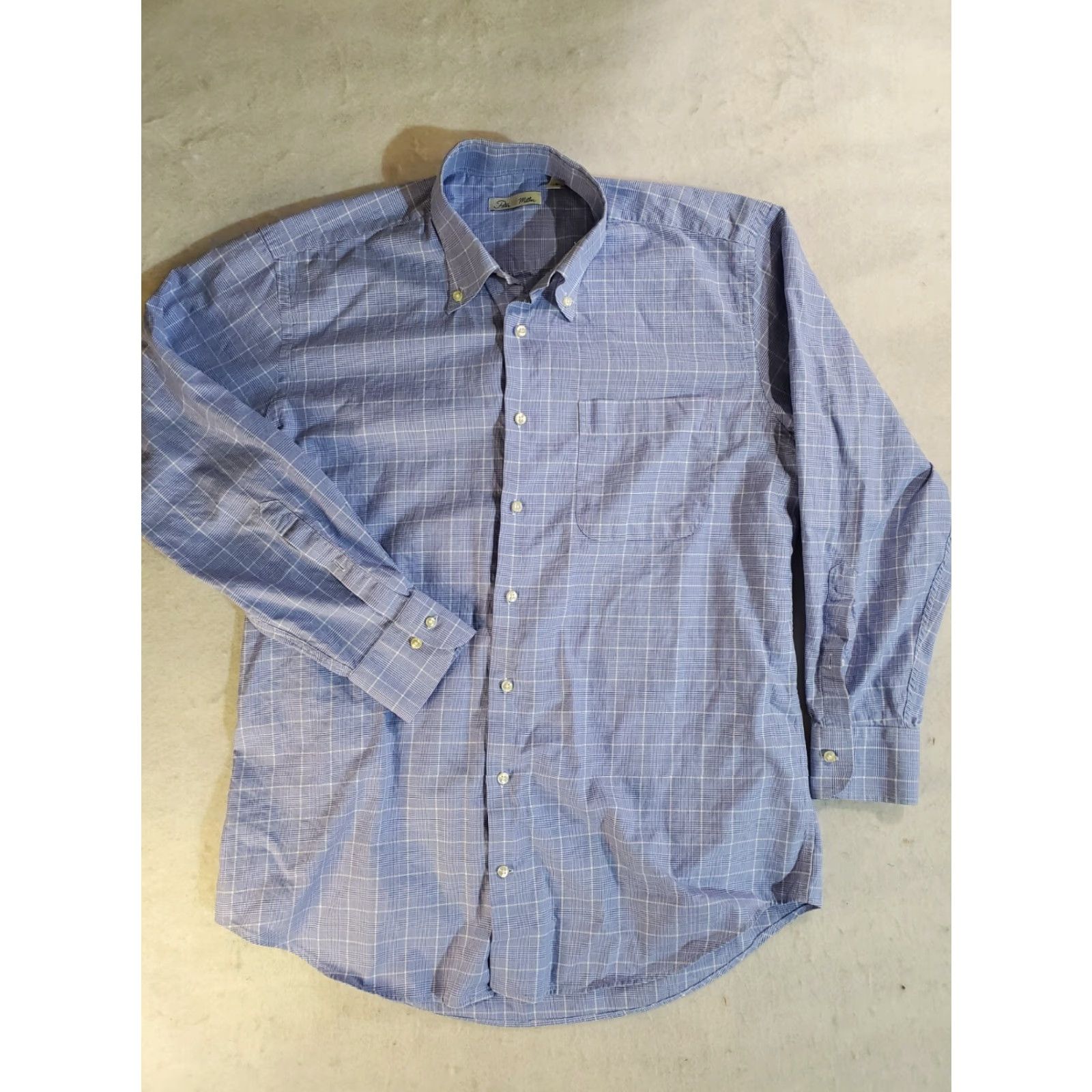 Peter Millar Peter Millar Signature Blue/White Plaid Button-Up Dress Shirt Mens Size M Blue Pattern Casual Shirt Size 40R - 2 Thumbnail