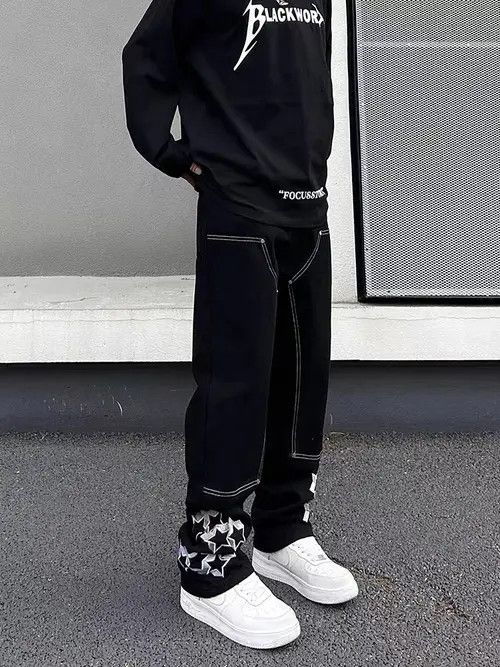VIBE Vintage Star Embroidered Street Hip-Hop Jeans Size US 32 / EU 48 - 2 Thumbnail