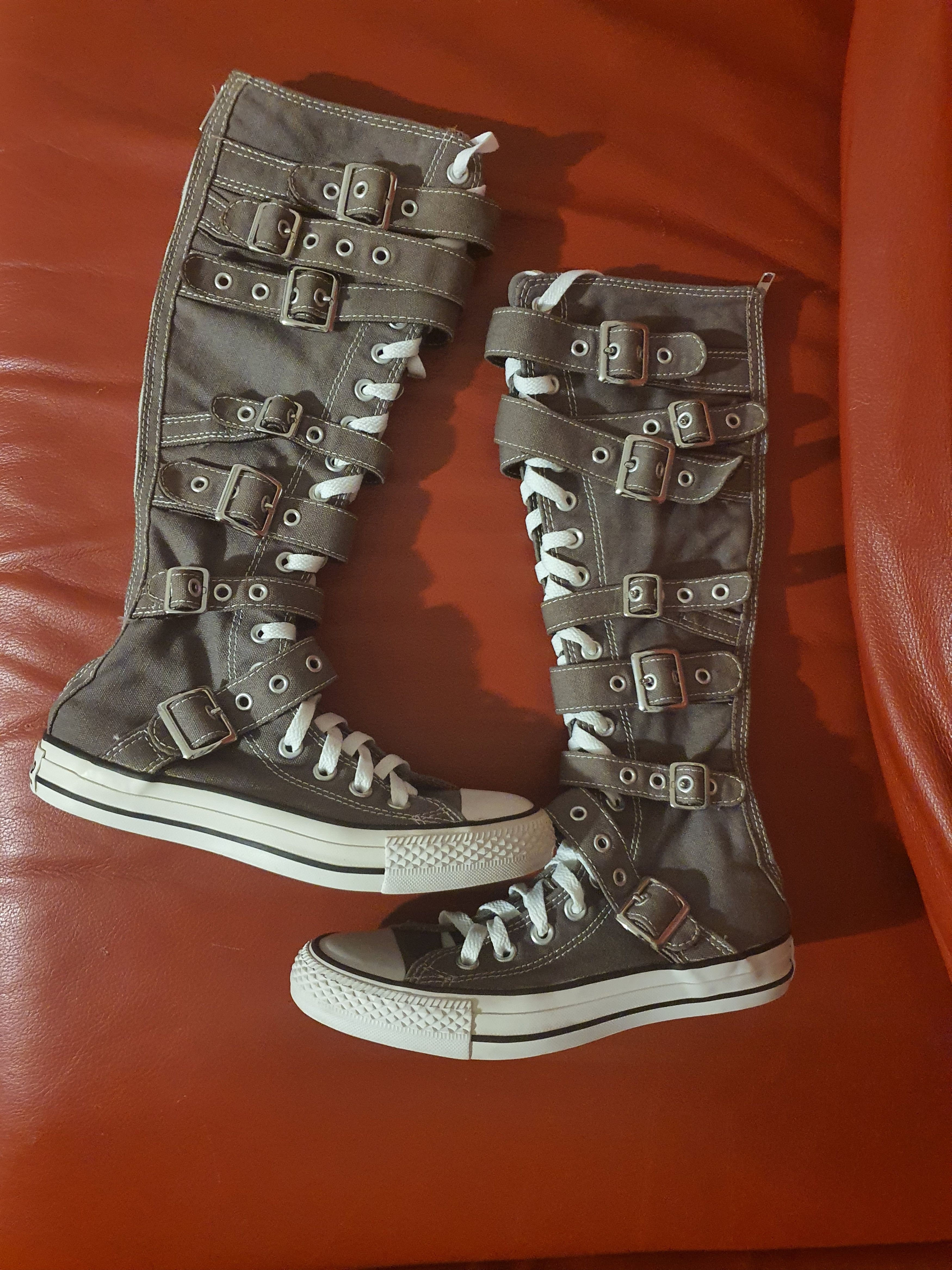 image of Vintage Converse Chuck Taylor All Star Knee High Buckle Shoes in Grey, Women's (Size 4)