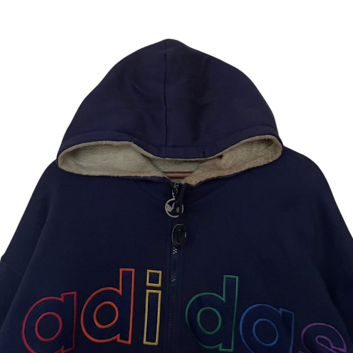 Adidas × Vintage Vintage Brand Adidas Big Logo Fur Hoodie 1990s Size US L / EU 52-54 / 3 - 7 Thumbnail