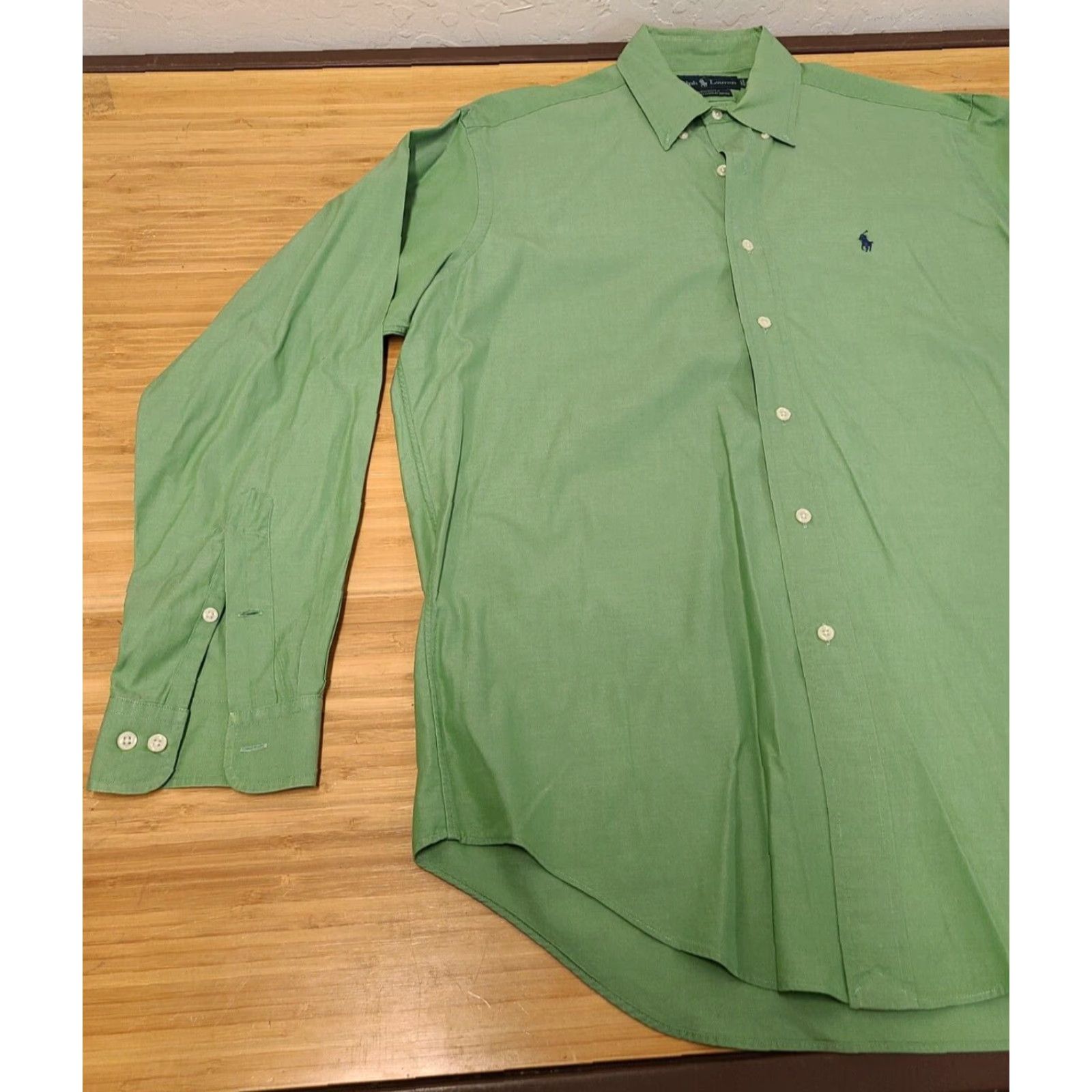 Ralph Lauren VINTAGE Ralph Lauren Shirt Men 15.5 34/35 Green Yarmouth Long Sleeve Button Up Dress Size 42R - 3 Thumbnail