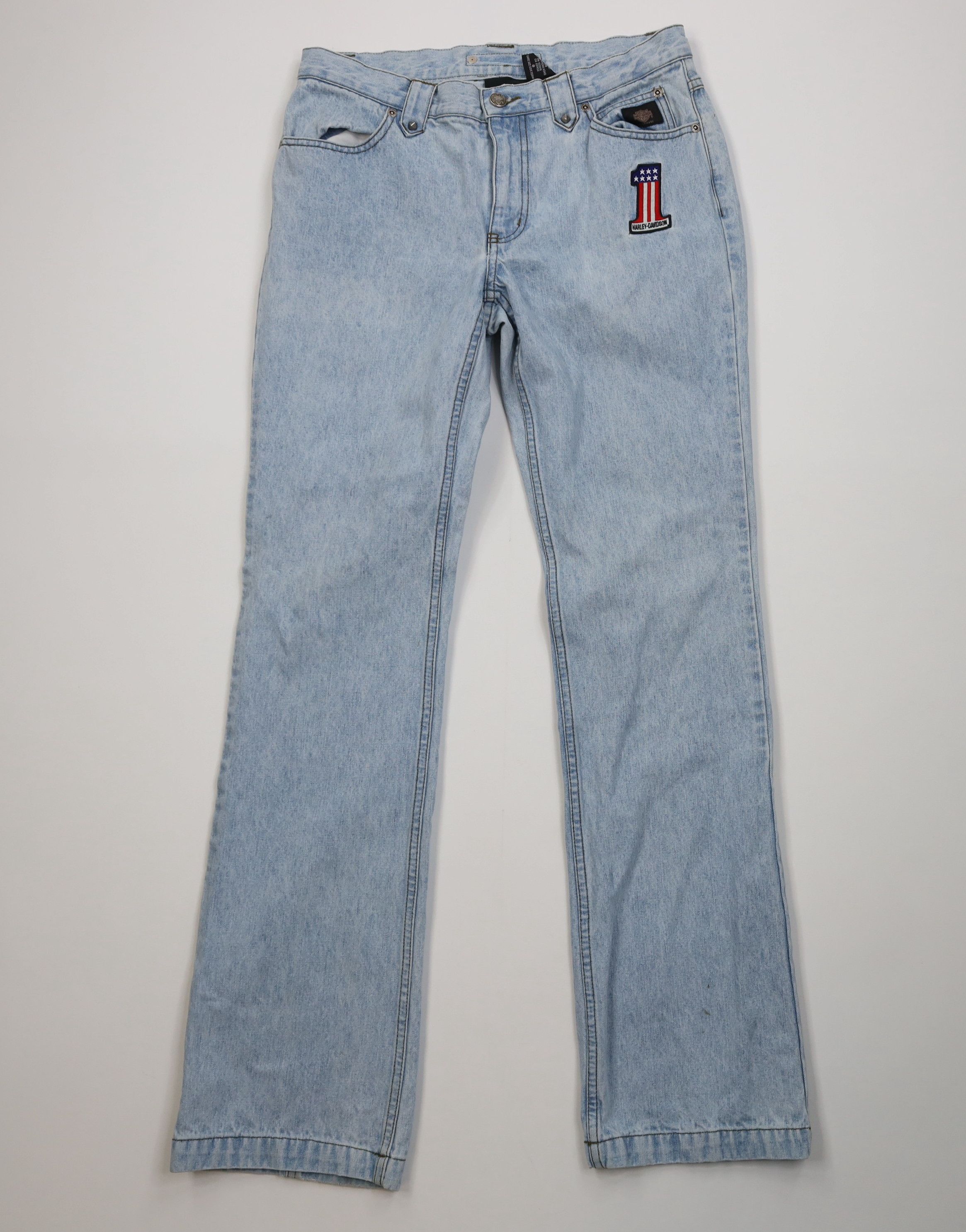 Harley Davidson Vintage Y2K 2004 Harley Davidson Babydoll Flared Denim Jeans Size 30" / US 8 / IT 44 - 1 Thumbnail