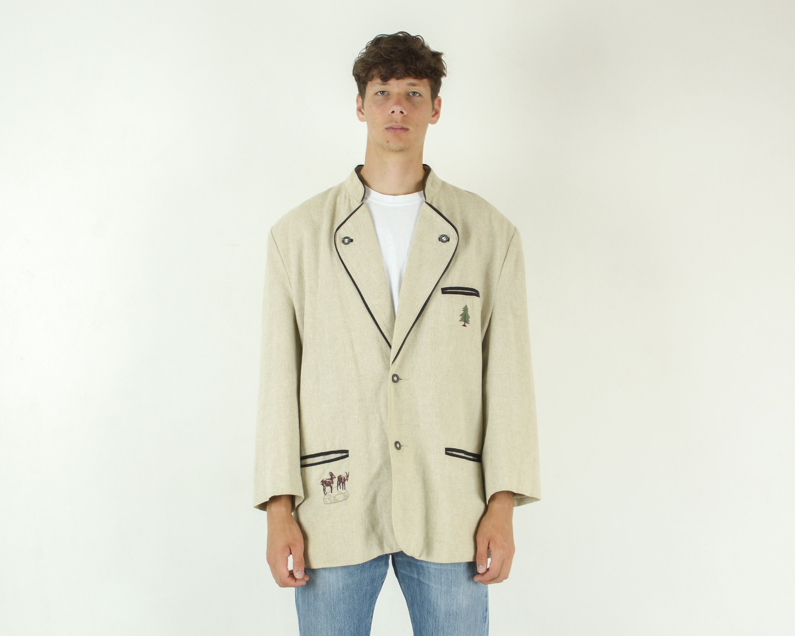 Vintage Landhausmode Linen Trachten UK 48S US Blazer Suit Jacket Size 48S - 1 Thumbnail