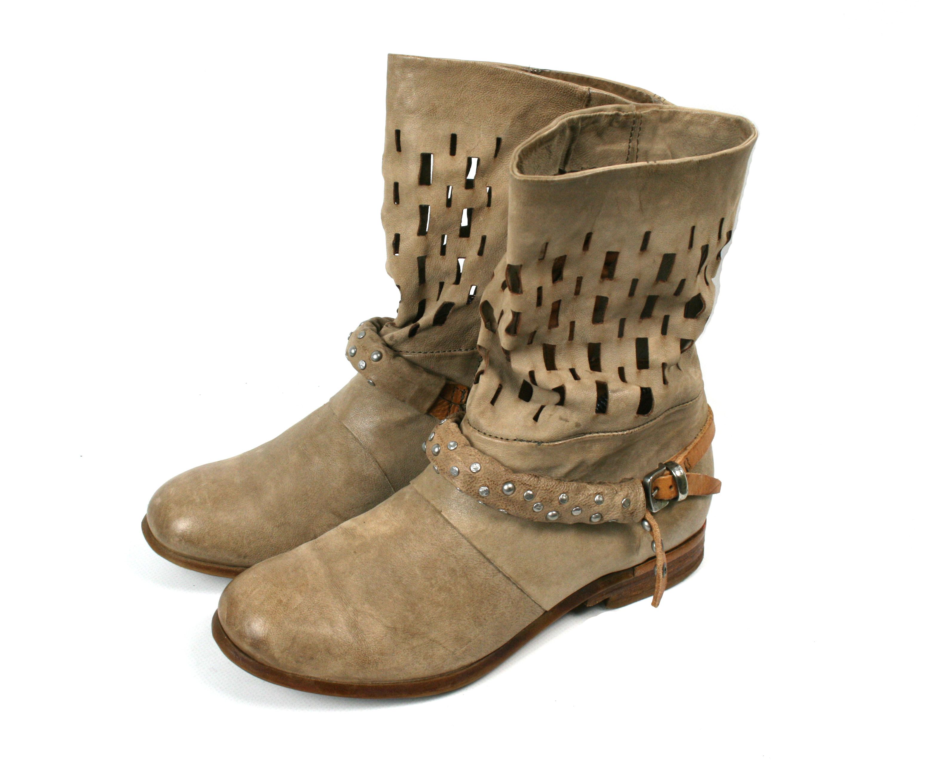 A.S.98 Dorian Perforated Grunge Biker Mid Leather Boots Size US 9 / IT 39 - 2 Thumbnail