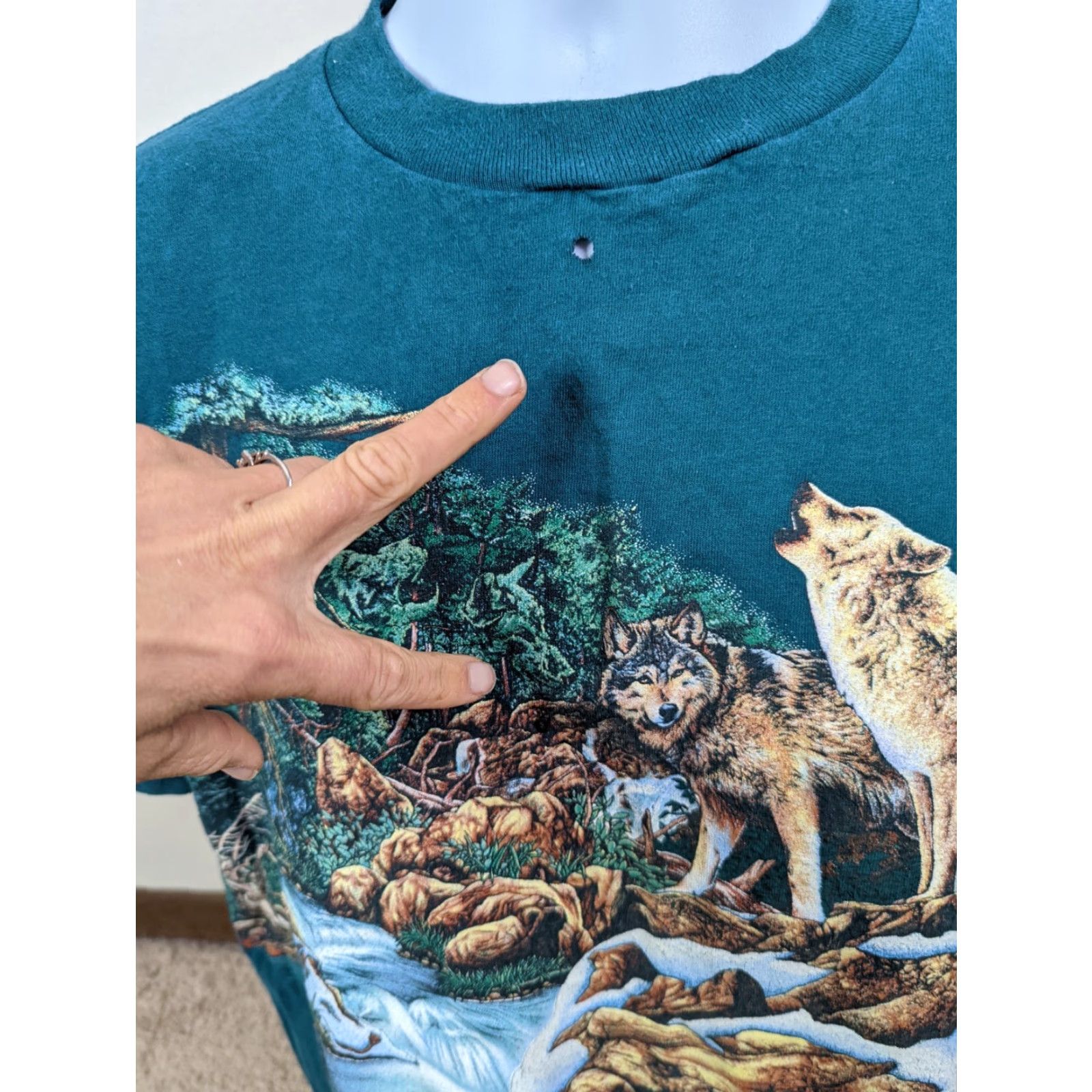 Doublet VINTAGE Wolves All Over Print Shirt Double-Sided XL Teal T6S Shirt Mens 90s Wolves Printable Crew Neck Short Sleeve Cotton Size US XL / EU 56 / 4 - 4 Thumbnail