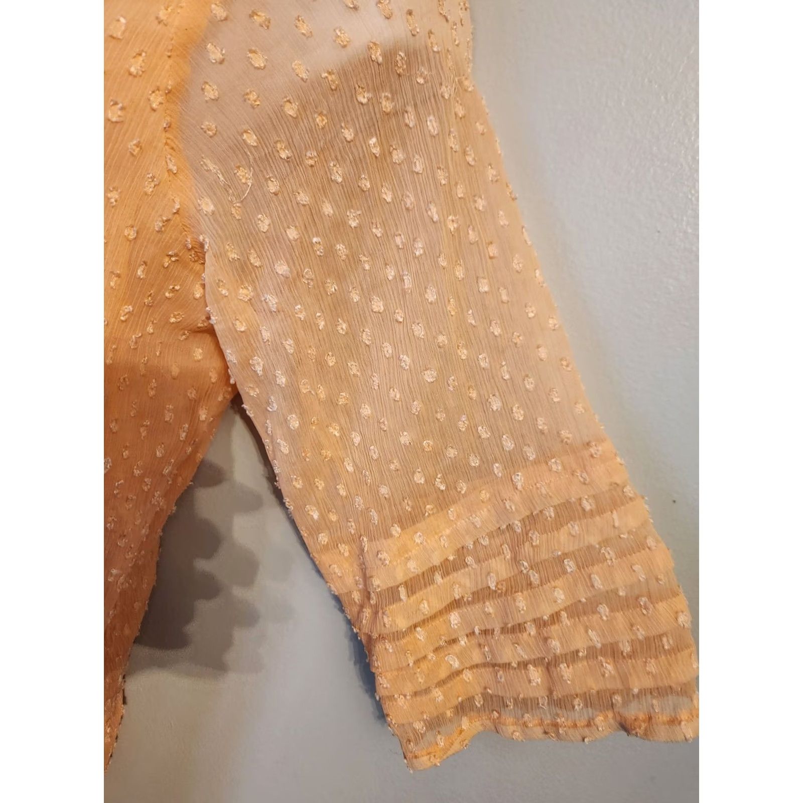 Denime Denim 24/7 Blouse Shirt 14W Plus Peach Semi Sheer Chiffon Lined Dotted Swiss Square Neck 3/4 Sleeve Womens Boys Size XL / US 12-14 / IT 48-50 - 4 Thumbnail