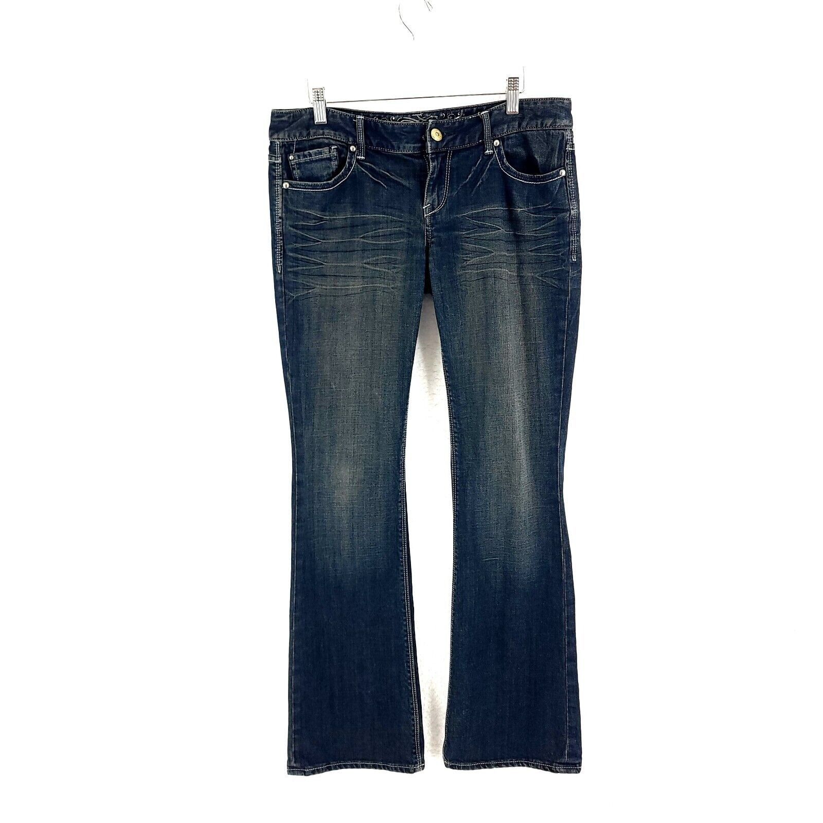 Express Express Stella Regular Fit Low Rise Blue Brown Denim Whisker Size 30" / US 8 / IT 44 - 1 Thumbnail