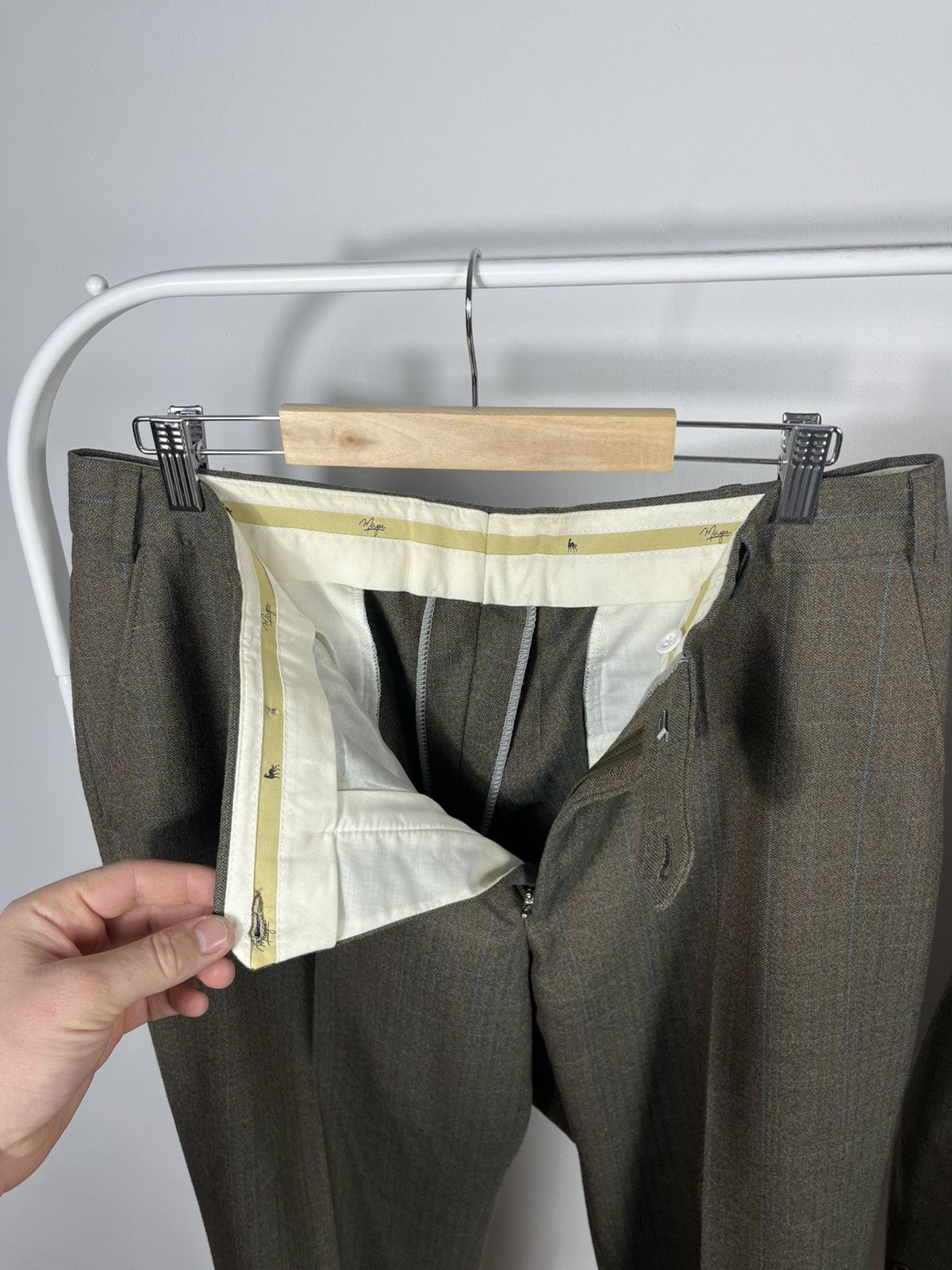 Magee Magee Wool Suit Green Check Blazer Pants Tailored Set Size 42R - 11 Thumbnail