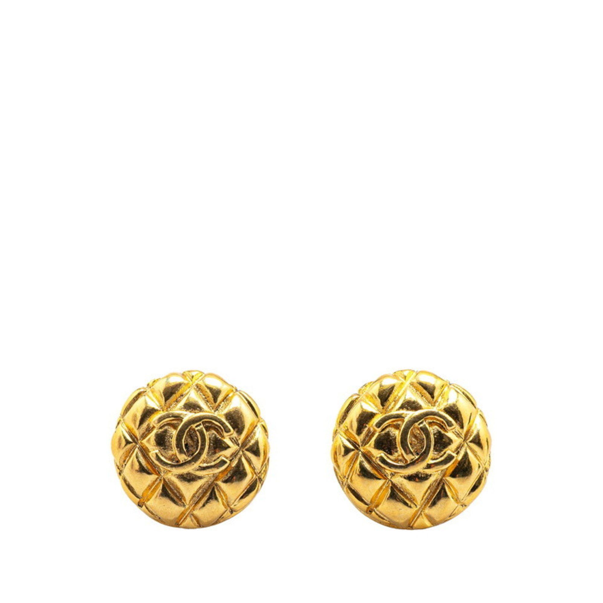 Vintage Chanel Coco Mark Matelasse Earrings Gold Plated Women's CHANEL