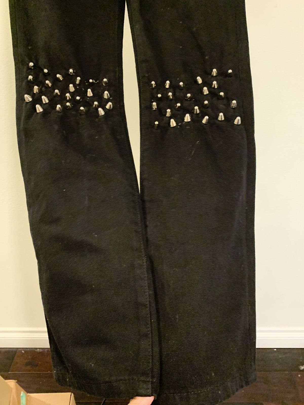 Hedi Slimane custom flared studded knee denim Size US 31 - 2 Thumbnail