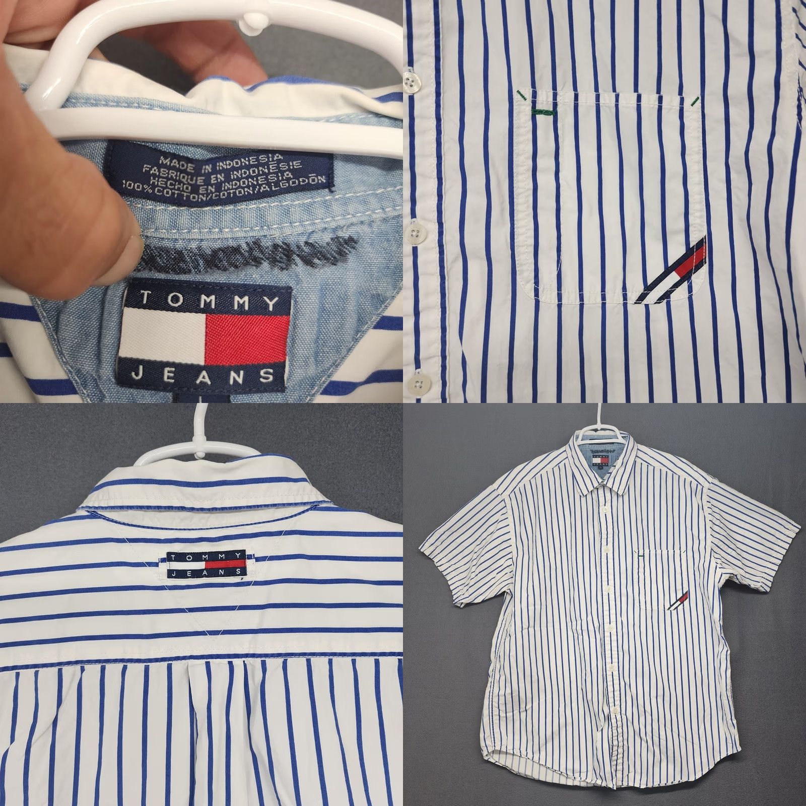 Vintage VINTAGE Tommy Jeans Shirt Men Large Blue Stripe Short Sleeve Button Up Flag Logo Y2K 90s Classic Size US L / EU 52-54 / 3 - 8 Thumbnail