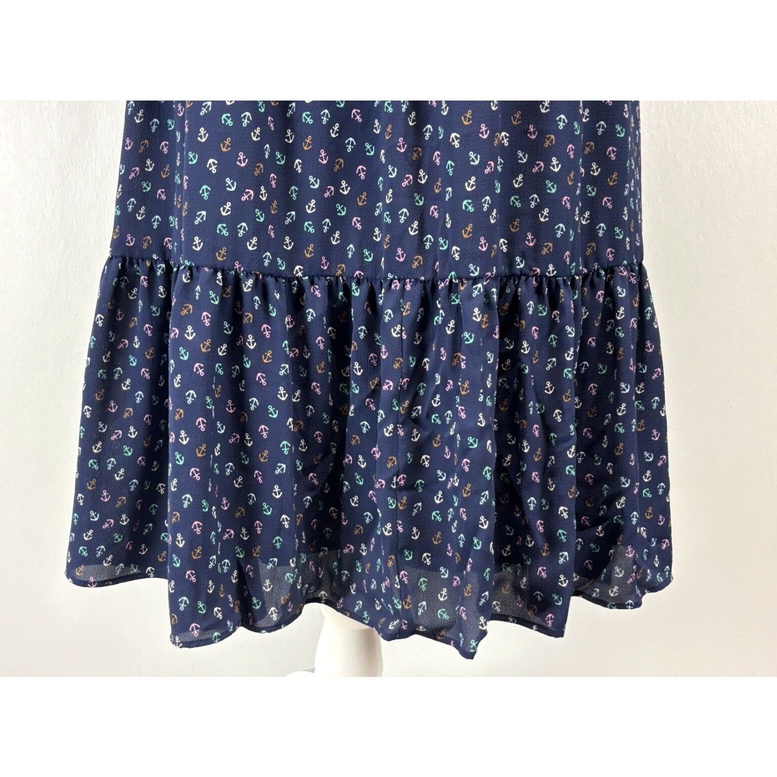 Talbots Talbots Midi Dress 10 Anchor Nautical Flounce Hem Split Neck Belted Casual Women Multicolor Polyester Blend Dress Length Midi Size L / US 10 / IT 46 - 6 Thumbnail