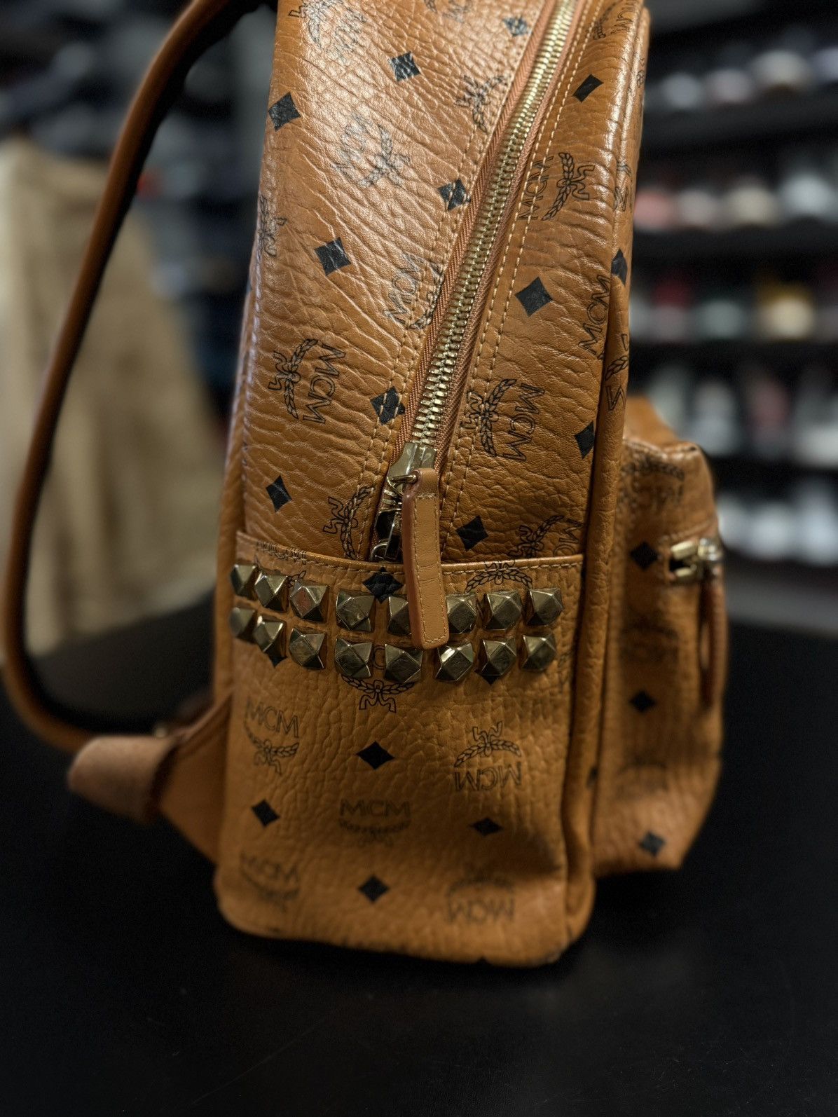 MCM MCM Classic Logo Brown Studs Medium Backpack 🧼 Size ONE SIZE - 8 Thumbnail