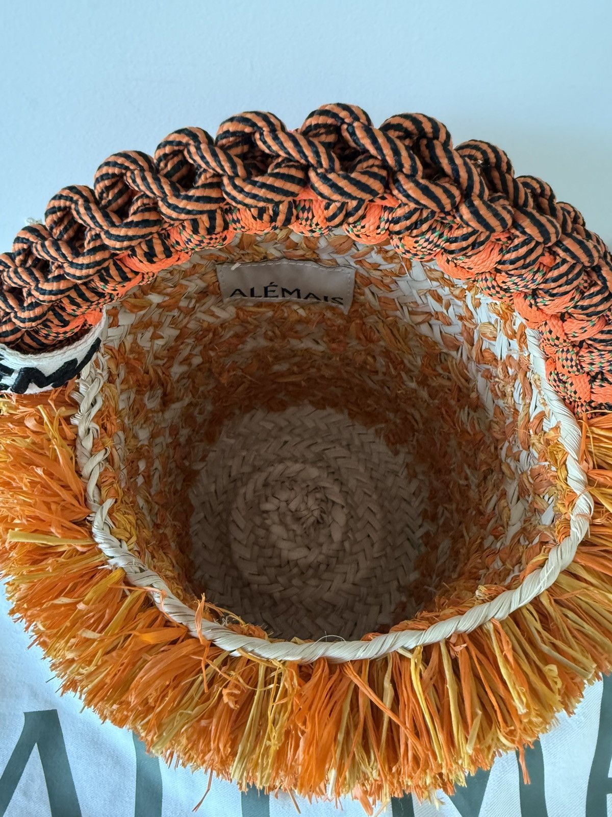 ALEMAIS Alemais Bag Bucket Orange Raffia Lalo Mini Fringe Macrame Size ONE SIZE - 10 Thumbnail