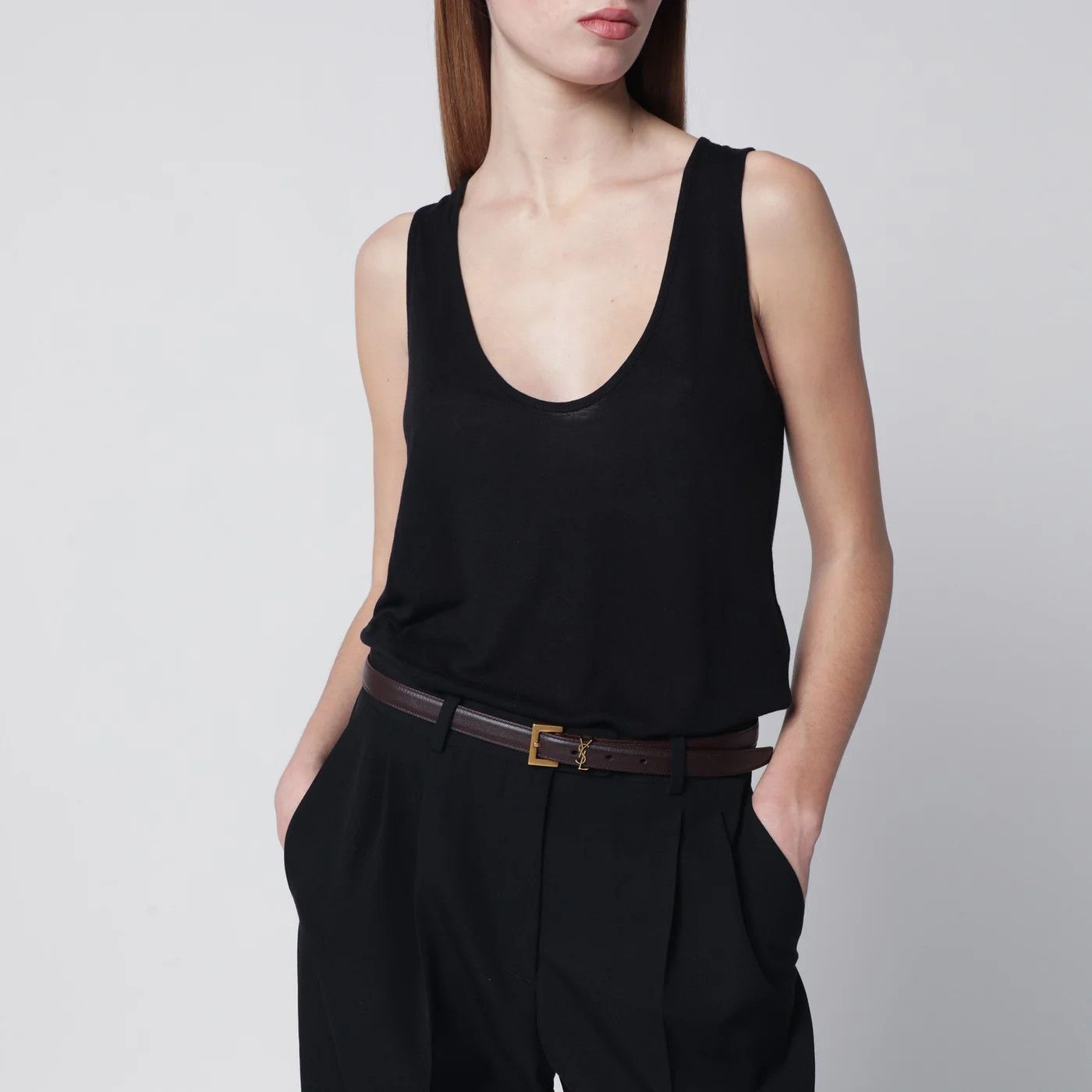Saint Laurent Paris o1d2blof0526 Size: 85 IT / Cassandre Leather Belt in Dark Size ONE SIZE - 2 Thumbnail