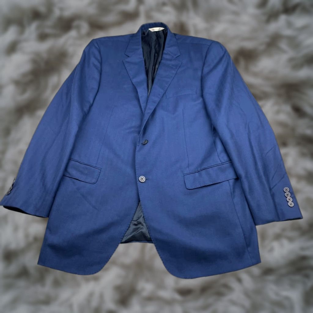 Vintage Samuelsohn Blazer Men 44L Blue Stripe Cashmere Silk 2-Button Notch Lapel Long Coat Jacket Size 44R - 1 Thumbnail