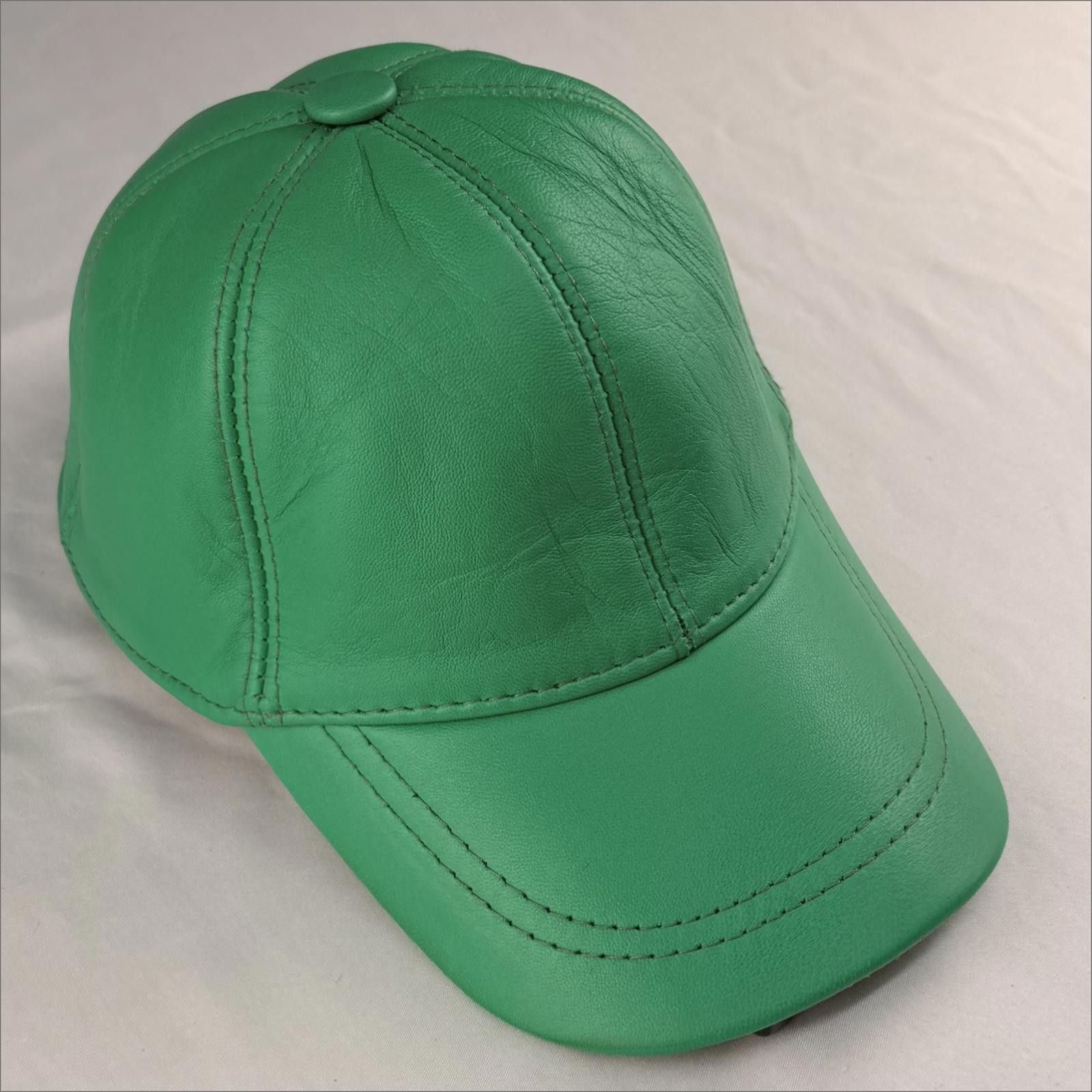 Other NEW Green Matt Leather Baseball Cap - Premium Hat 085 Size ONE SIZE - 4 Thumbnail