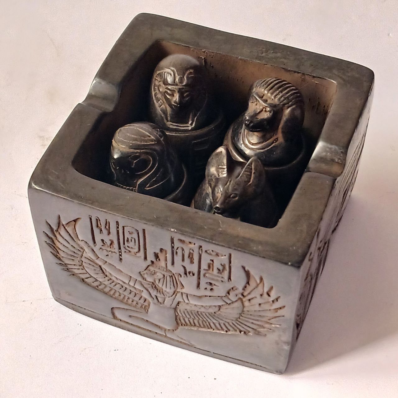 Handmade Egyptian Canopic Jars Set – Pharaonic Resin Box Hieroglyph Size ONE SIZE - 1 Thumbnail