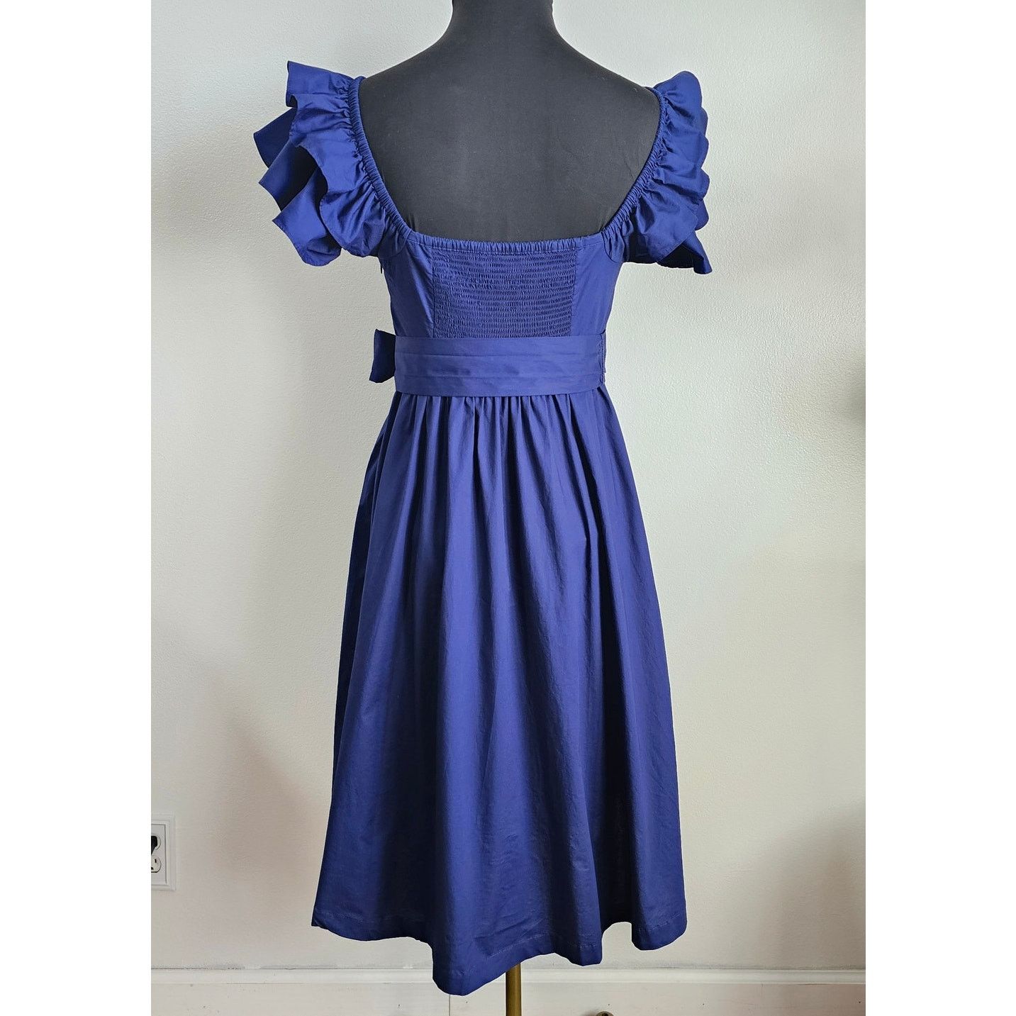 Hill House HILL HOUSE Blue Smocked Back Ruffle Sleeve Midi Ava Dress S Size S / US 4 / IT 40 - 3 Thumbnail
