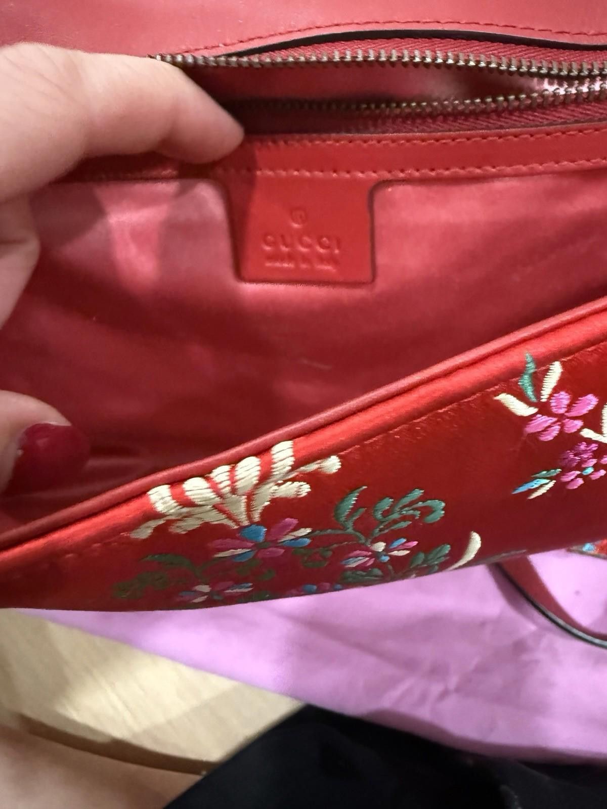 Gucci Gucci GG Marmont Medium Red Matelasse Satin Shoulder Bag Size ONE SIZE - 8 Thumbnail