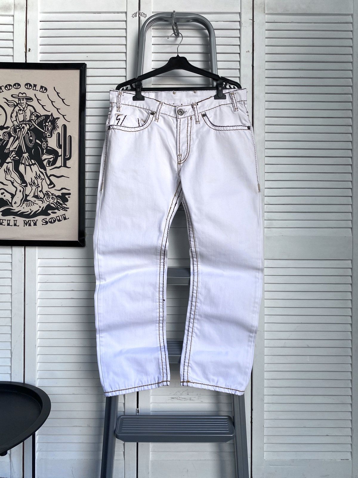 True Religion × Vintage True Religion White Jeans Big Stitch Denim USA Logan Super Size US 34 / EU 50 - 3 Thumbnail