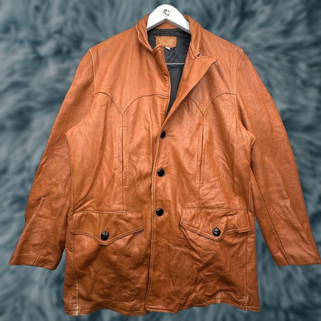 Vintage VINTAGE 70s WB Place & Co Deerskin Leather Coat Jacket Mens 42 Large Brown Overcoat Leather Coat Mens 42 Brown Mens Size US XS / EU 42 / 0 - 1 Thumbnail