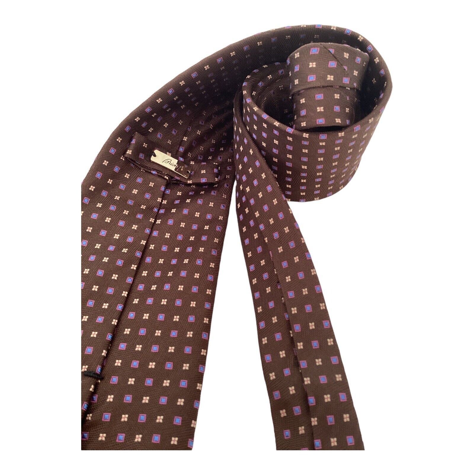 Brioni BRIONI Brown Geometric Luxury Designer Silk Tie Made In Ital Size ONE SIZE - 3 Thumbnail