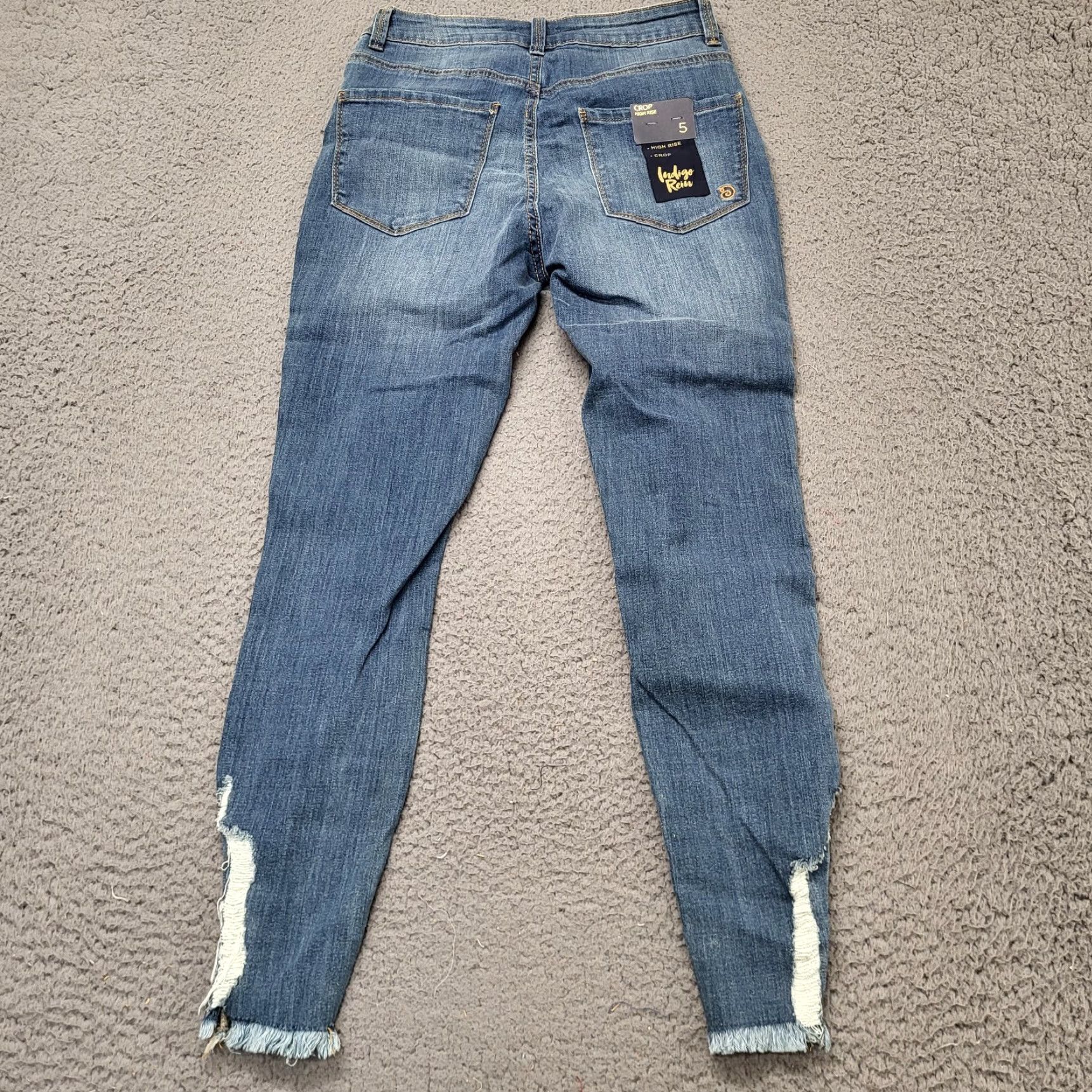 Vintage Indigo Rein Jeans Womens 5/26 Med Blue Wash Distressed High Rise Crop Jeans 5/26 Slim Blue 90s City College Womens Size 27" / US 4 / IT 40 - 2 Thumbnail