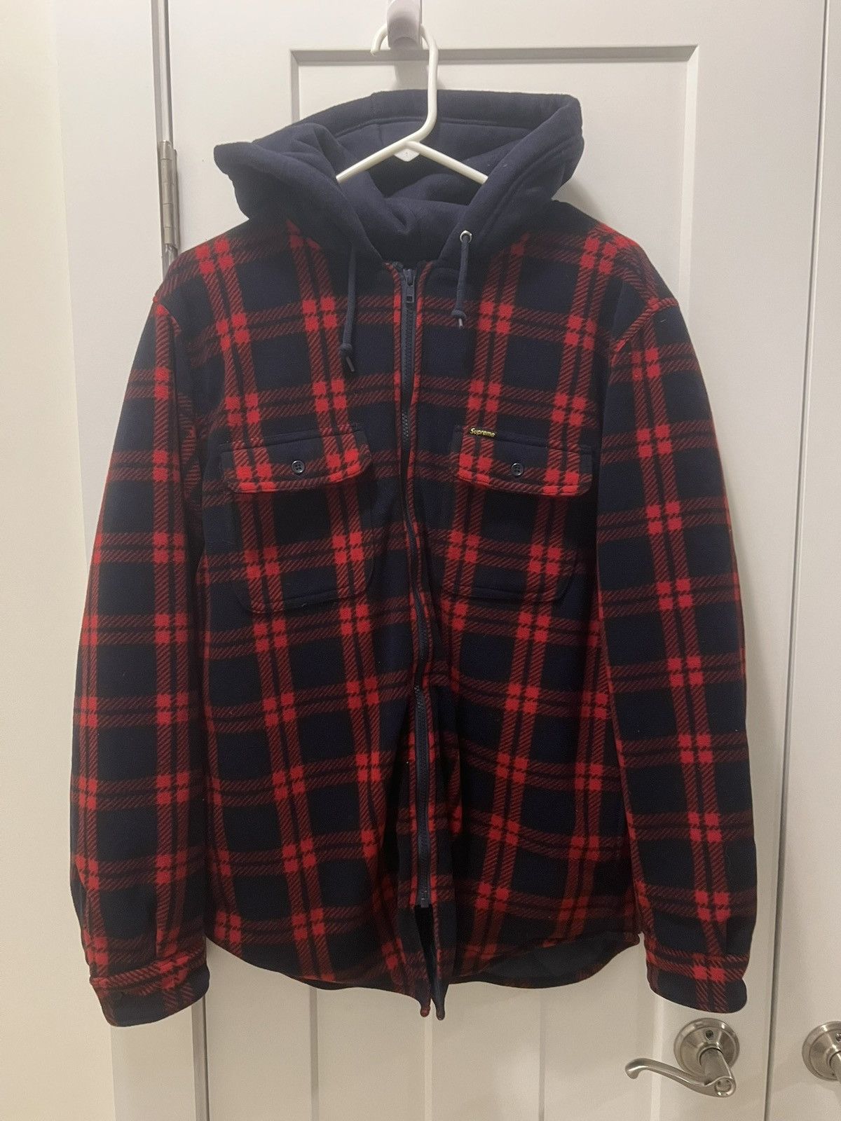 ゆ*ー様 Supreme Plaid Wool Hooded Work Jack Supreme Plaid Wool Hooded Work Jacket Red Men's - FW23 - US