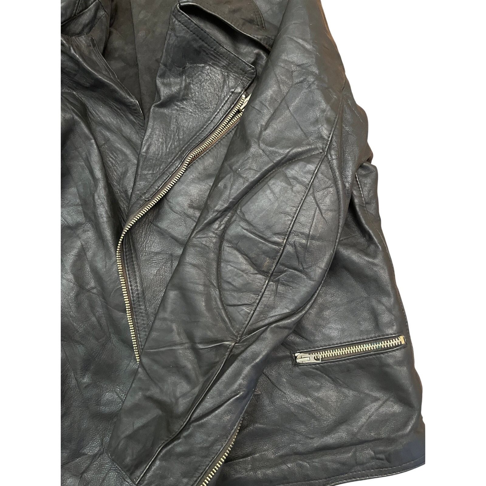 Vintage Vtg 90s Distressed Padded Elbow Leather Biker Jacket Sz 94 Size US L / EU 52-54 / 3 - 10 Thumbnail