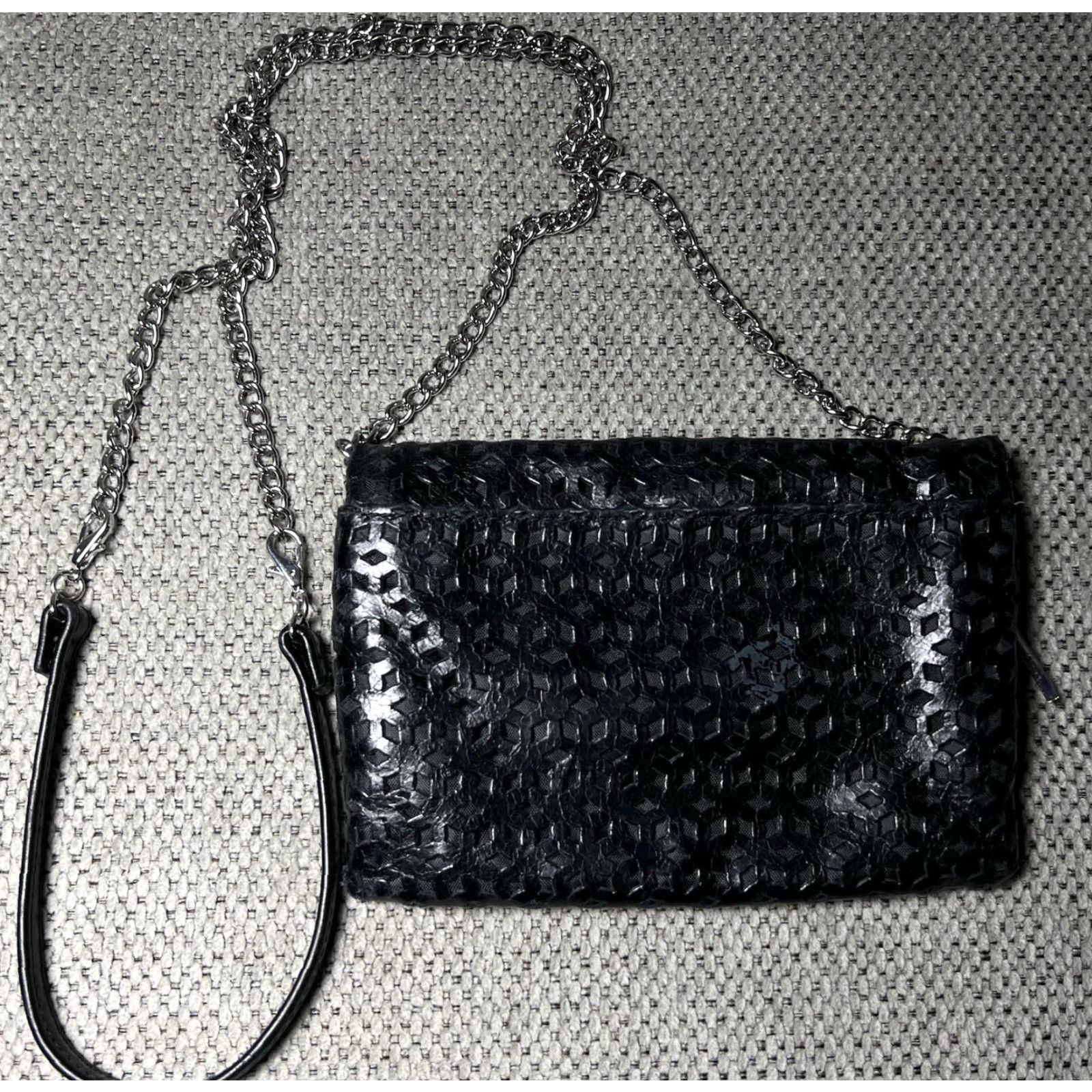 Vintage Hobo Crossbody Bag Small Black Leather Removable Chain Strap Clutch Folded Size ONE SIZE - 4 Thumbnail