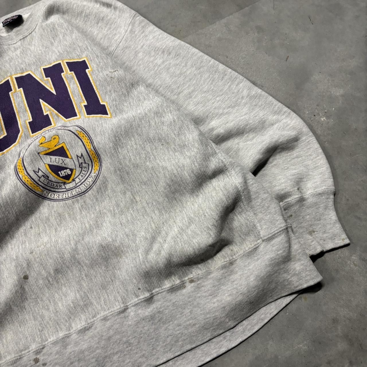 Japanese Brand × Vintage Crazy Vintage 90s Grey UNI University Of Northern Iowa Reverse Weave College Crewneck! Size US L / EU 52-54 / 3 - 4 Thumbnail