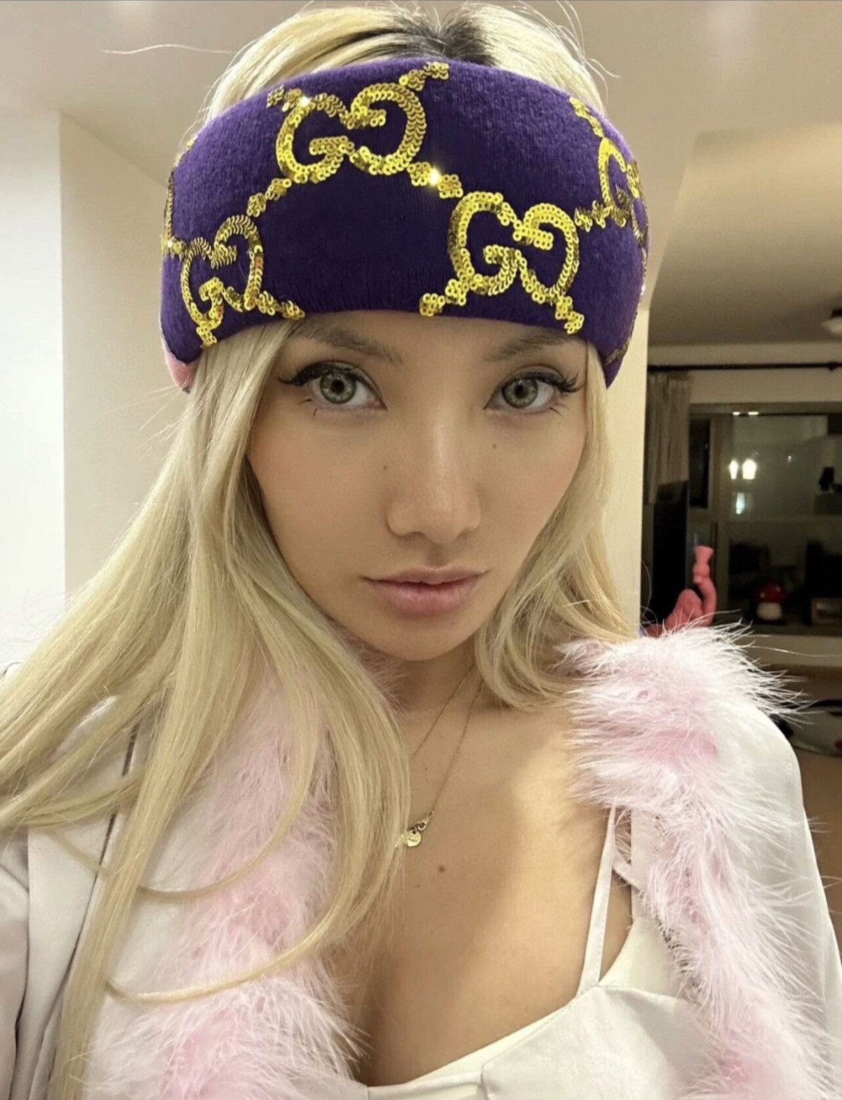 GUCCI Violet Purple SEQUIN WOOL HEADBAND