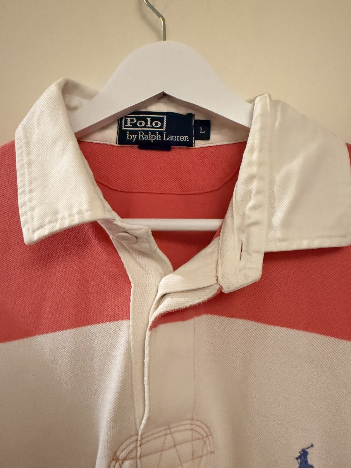 Polo Ralph Lauren Vintage Polo Ralph Lauren Pink and White Polo Size US L / EU 52-54 / 3 - 2 Thumbnail