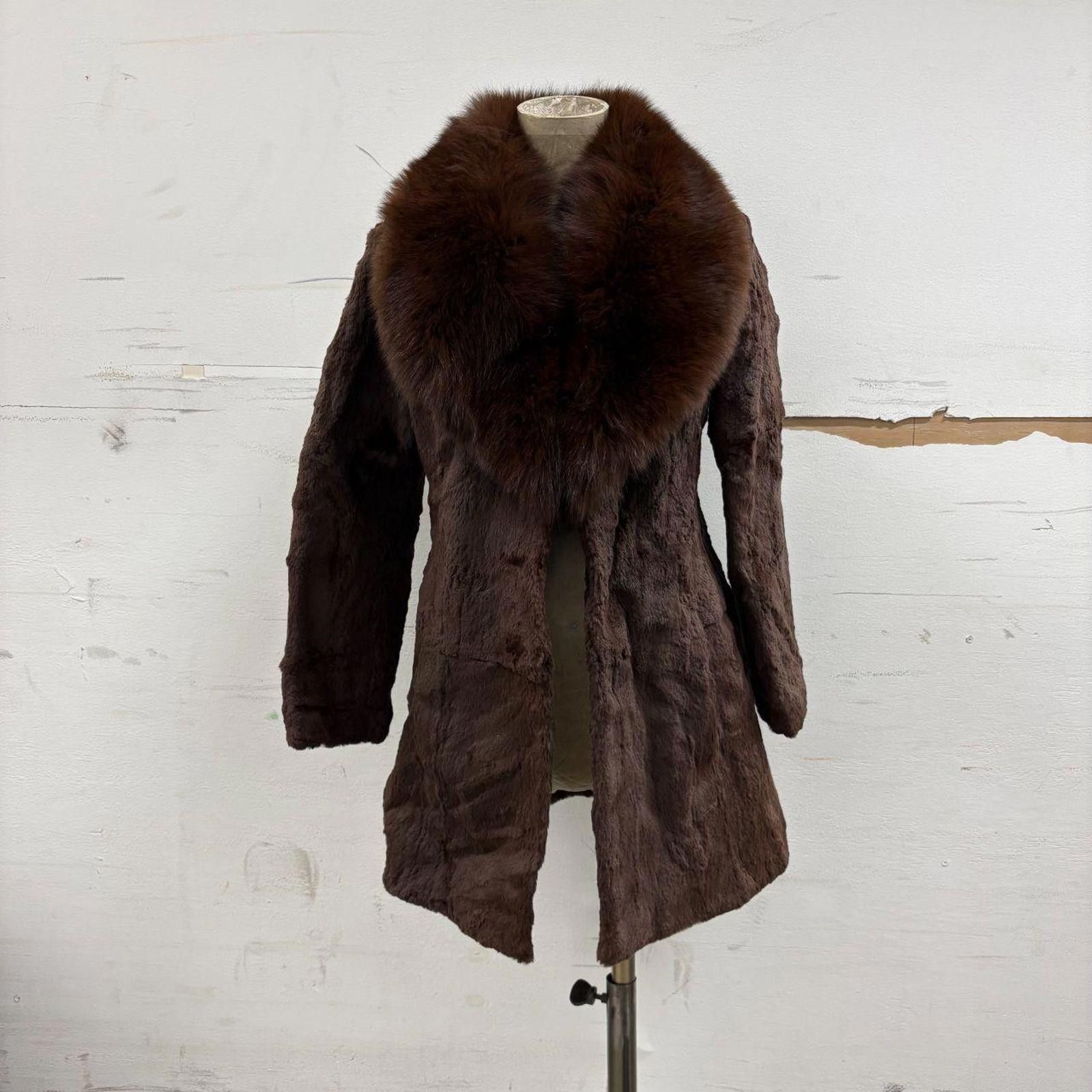 Other Vintage Brown Rabbit Fur Coat with Oversized Fox Collar Size S / US 4 / IT 40 - 1 Thumbnail