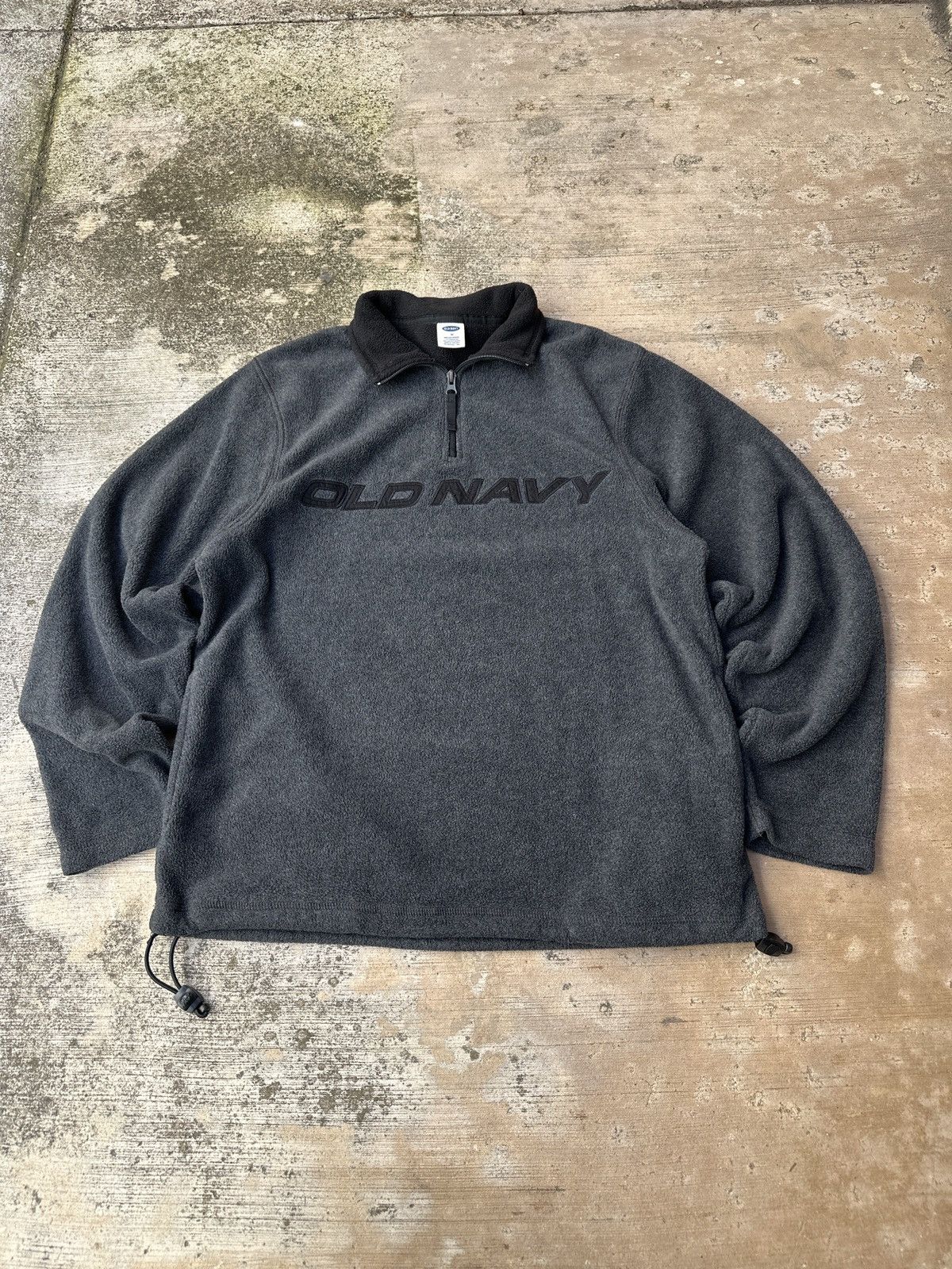 Old Navy × Vintage Y2k 2000s Old Navy Embroidered Black Quarter Zip Fleece Size US M / EU 48-50 / 2 - 2 Thumbnail