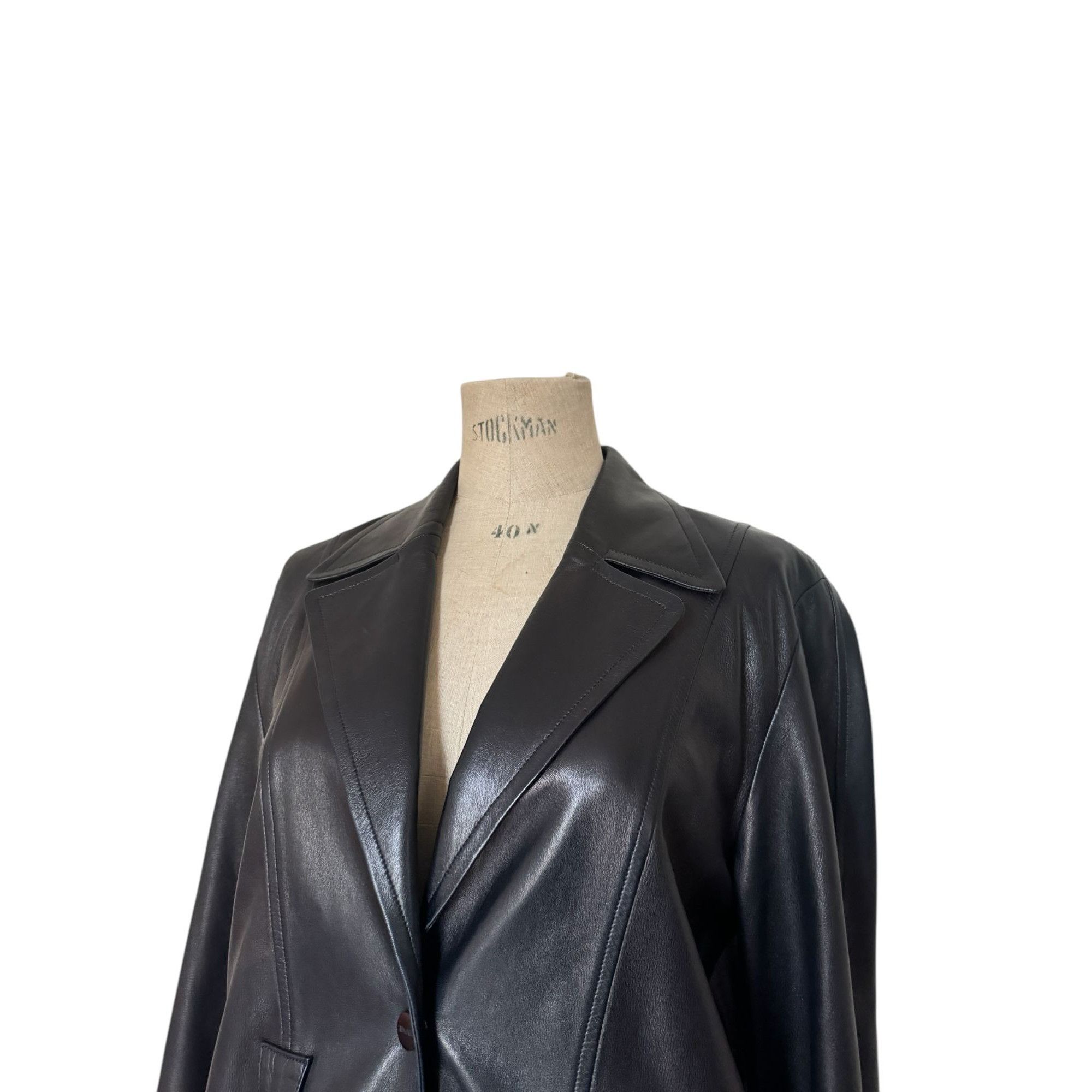 Thierry Mugler 1980s Dark Navy Leather Coat Size L / US 10 / IT 46 - 2 Thumbnail