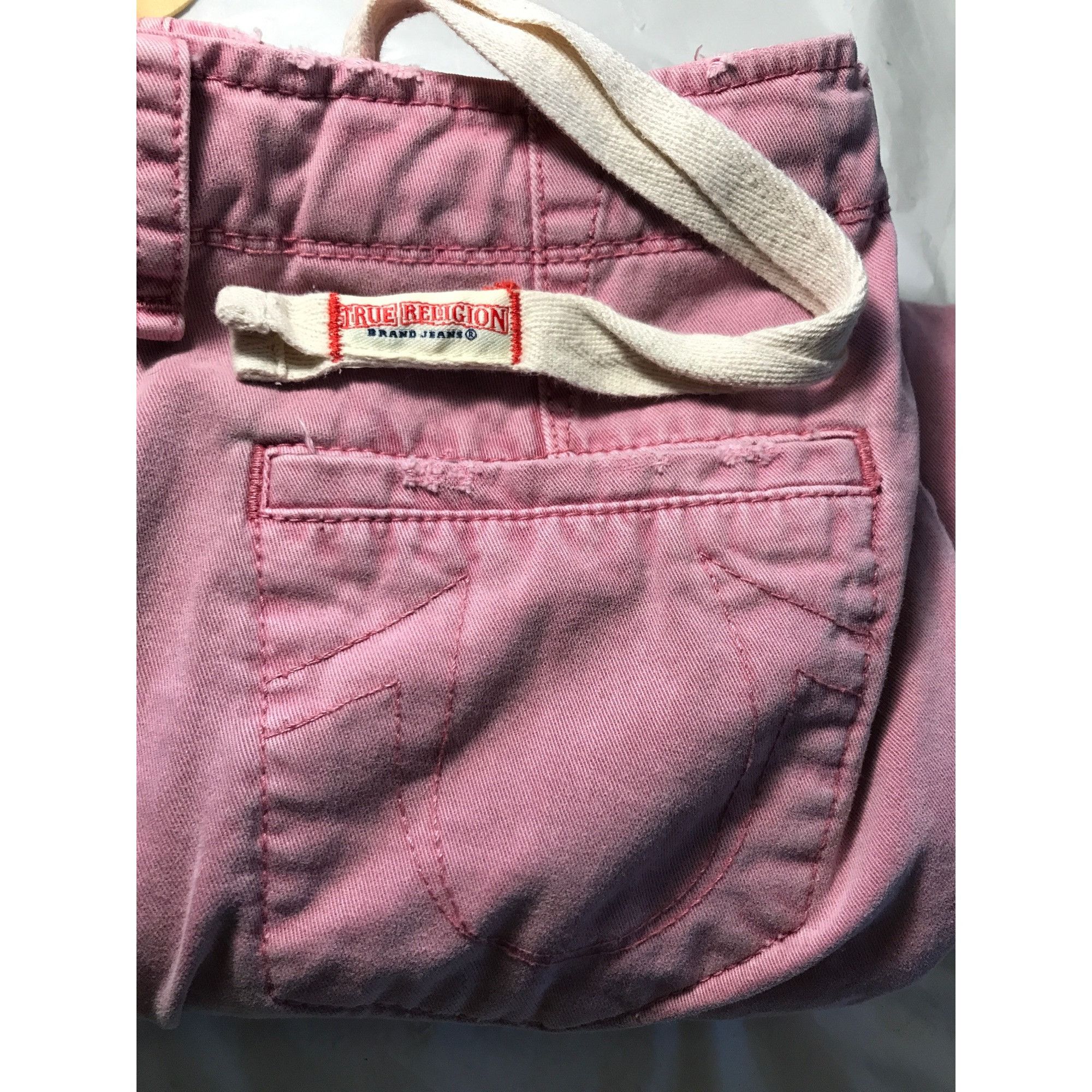 Designer True Religion Women's Pink/Blue Distressed Straight Leg Jean Size 32" / US 10 / IT 46 - 10 Thumbnail