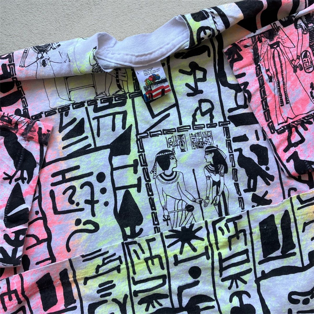 Fruit Of The Loom Vintage 90s Egyptian Hieroglyphics AOP Tee Shirt Art FORL SS Size US L / EU 52-54 / 3 - 6 Thumbnail
