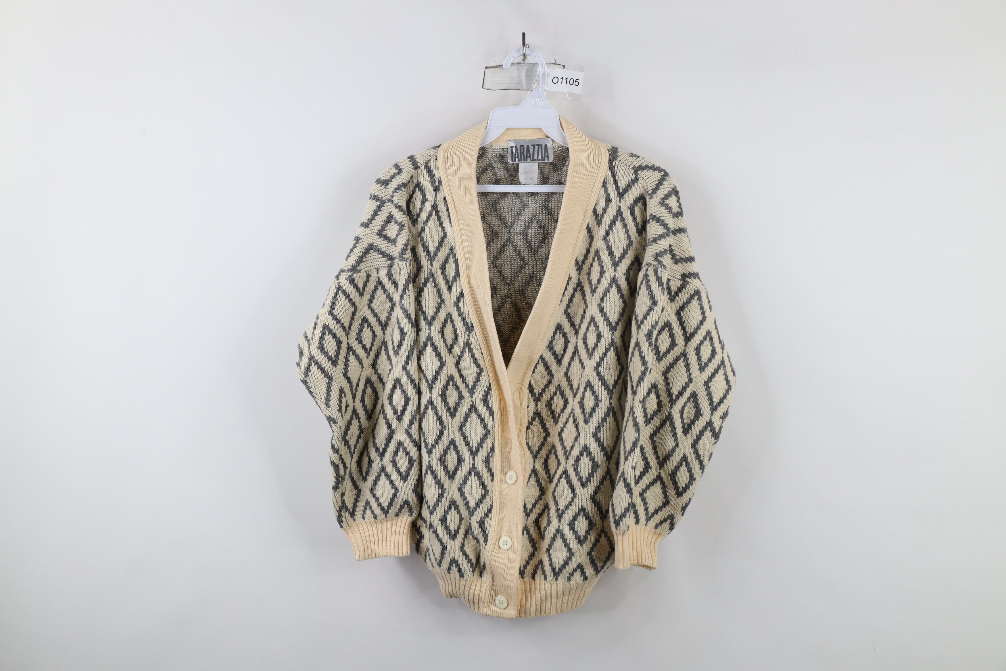 Vintage Vintage 90s Streetwear Diamond Knit Cardigan Sweater Size M / US 6-8 / IT 42-44 - 1 Thumbnail