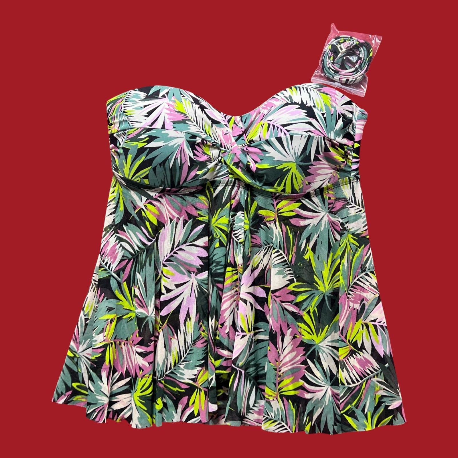 Other Kona Sol -Women's Tropical Leaf Print Flyaway Bandeau Tankin Size ONE SIZE - 11 Thumbnail