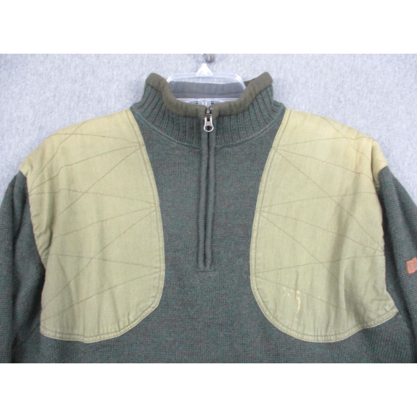 Vintage Beretta Mens Sweater Long Sleeve Green Wool Lined 1/4 Zip Mock Neck Shooting Patch Quilted Shoulders Padded" Size US M / EU 48-50 / 2 - 7 Thumbnail
