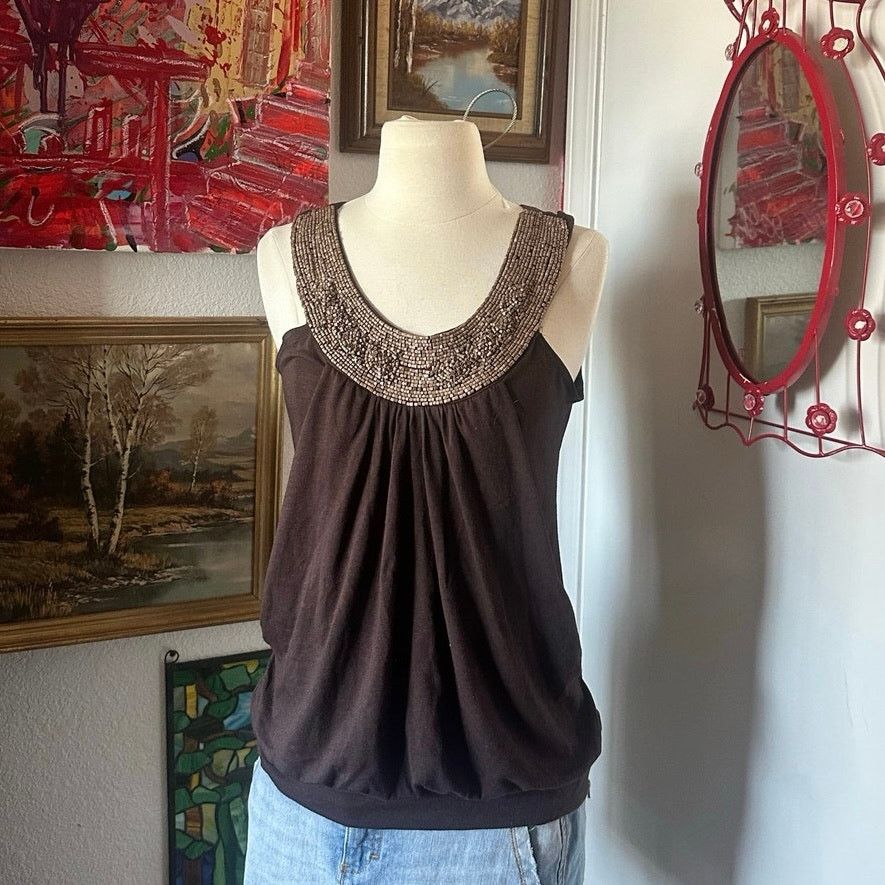 Other m usa brown beaded beige tank top Size M / US 6-8 / IT 42-44 - 1 Thumbnail