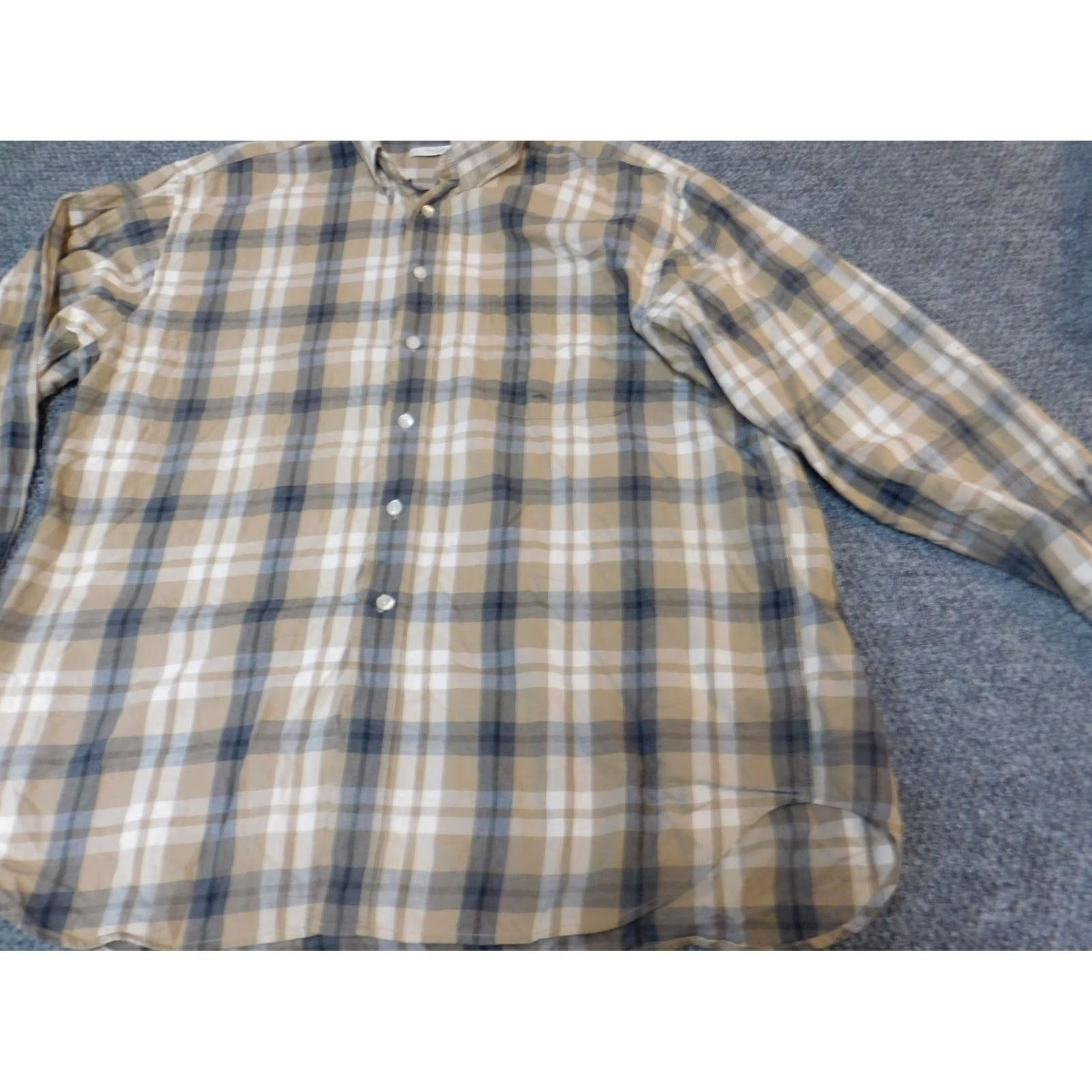 Vintage Turnbury Mens Shirt XL Beige Plaid Button-Down Collared Long Sleeve Knit Cotton Linen Button Up Easy Breathable Modern Size US XL / EU 56 / 4 - 4 Thumbnail