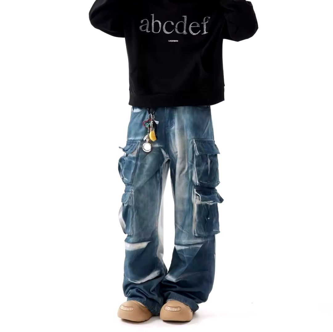 Jean × Vintage Retro Tie Dye Gradual Change Gradient Cargo Jeans Size US 30 / EU 46 - 4 Thumbnail
