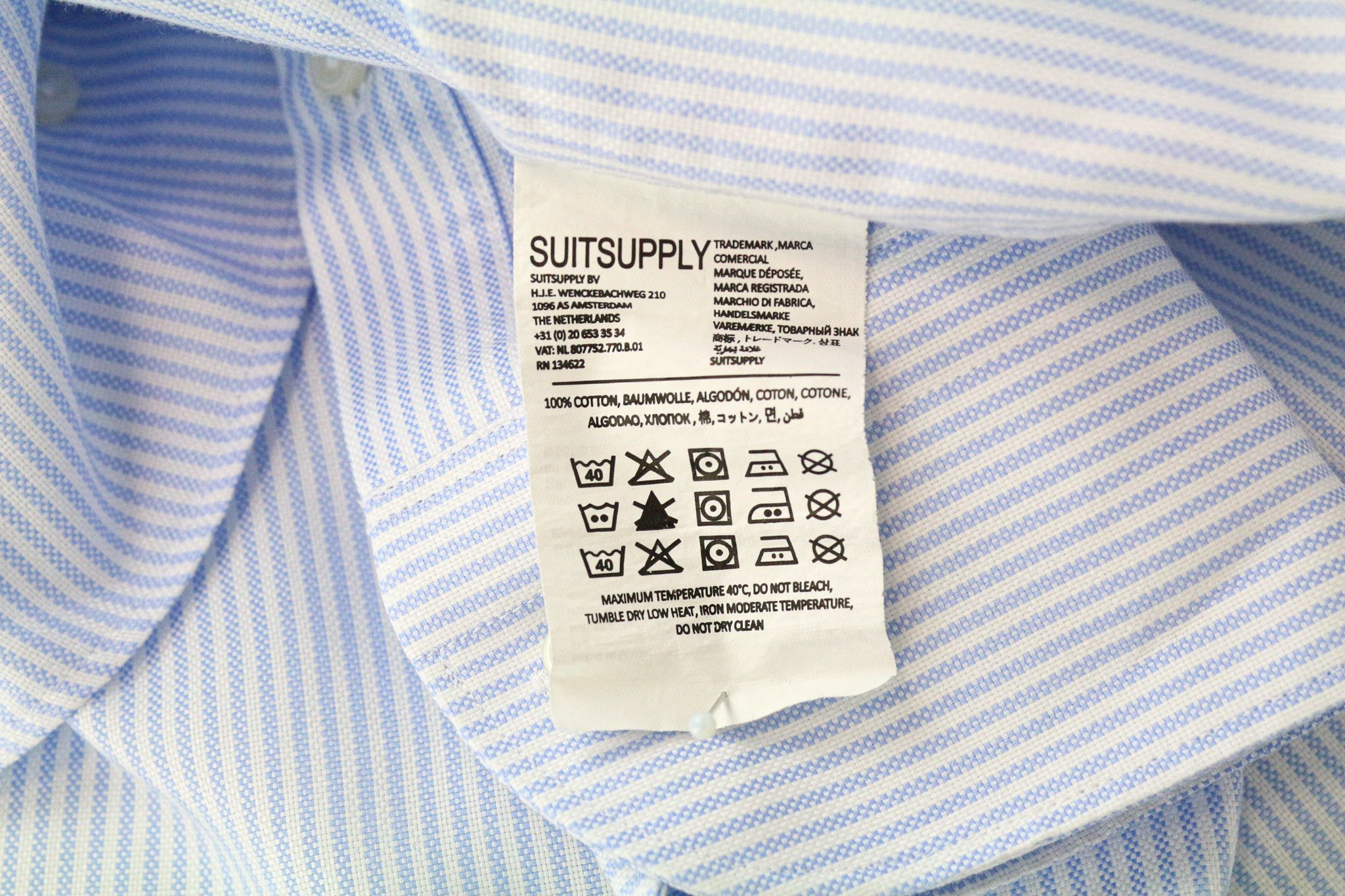 Suitsupply 38/15 Extra Slim Blue Cotton Striped Twill Shirt 78645 Size 38R - 6 Thumbnail