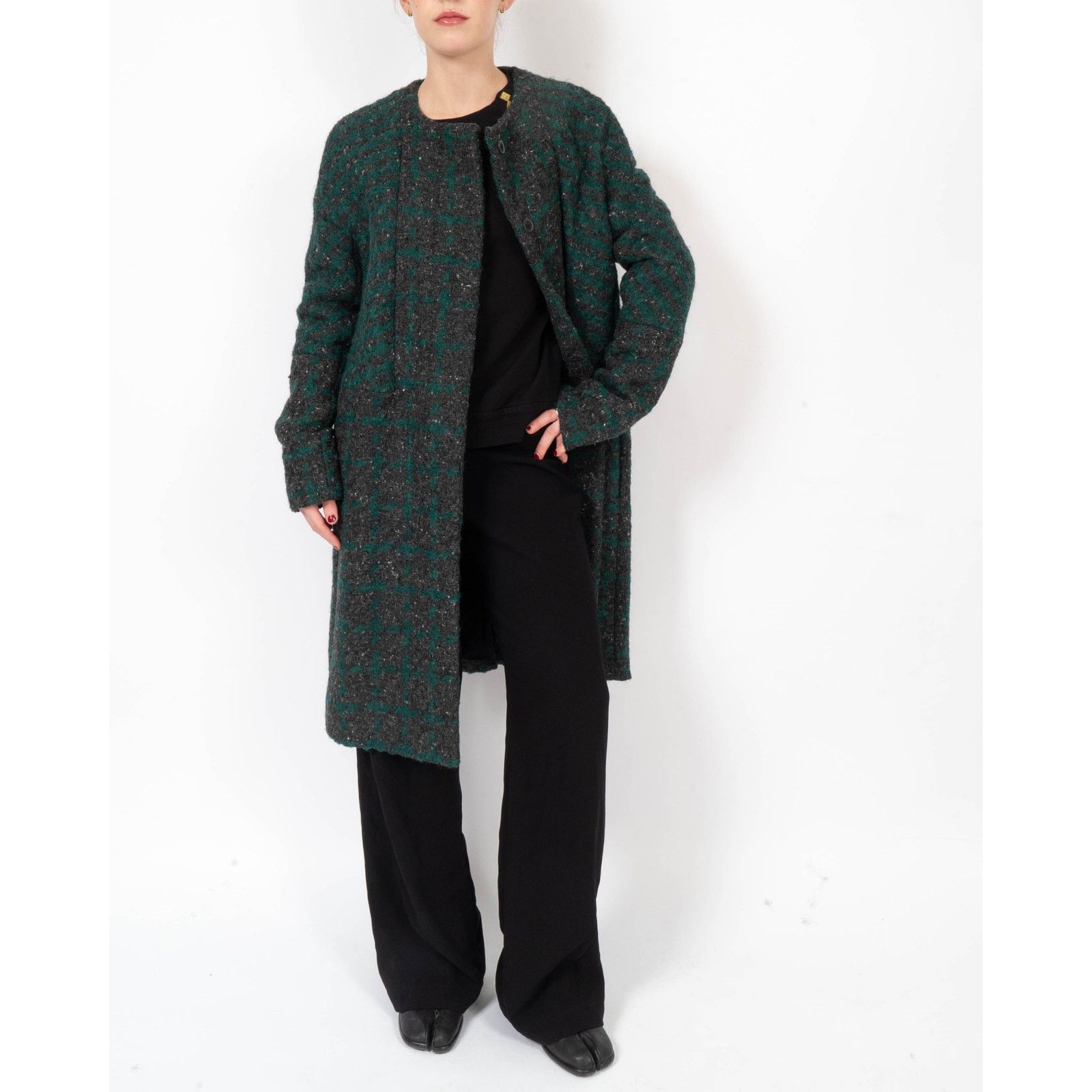 Haider Ackermann FW14 Collarless Overcoat in Grey & Green Boucle Wool Size S / US 4 / IT 40 - 5 Thumbnail