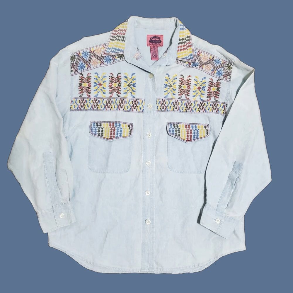 Vintage VINTAGE Cambridge Country Store Women Sz 12 Blue Linen Blend Shirt Southwestern Shirt Regular Womens 90s Bohemian Beige? Wait Size XL / US 12-14 / IT 48-50 - 1 Thumbnail